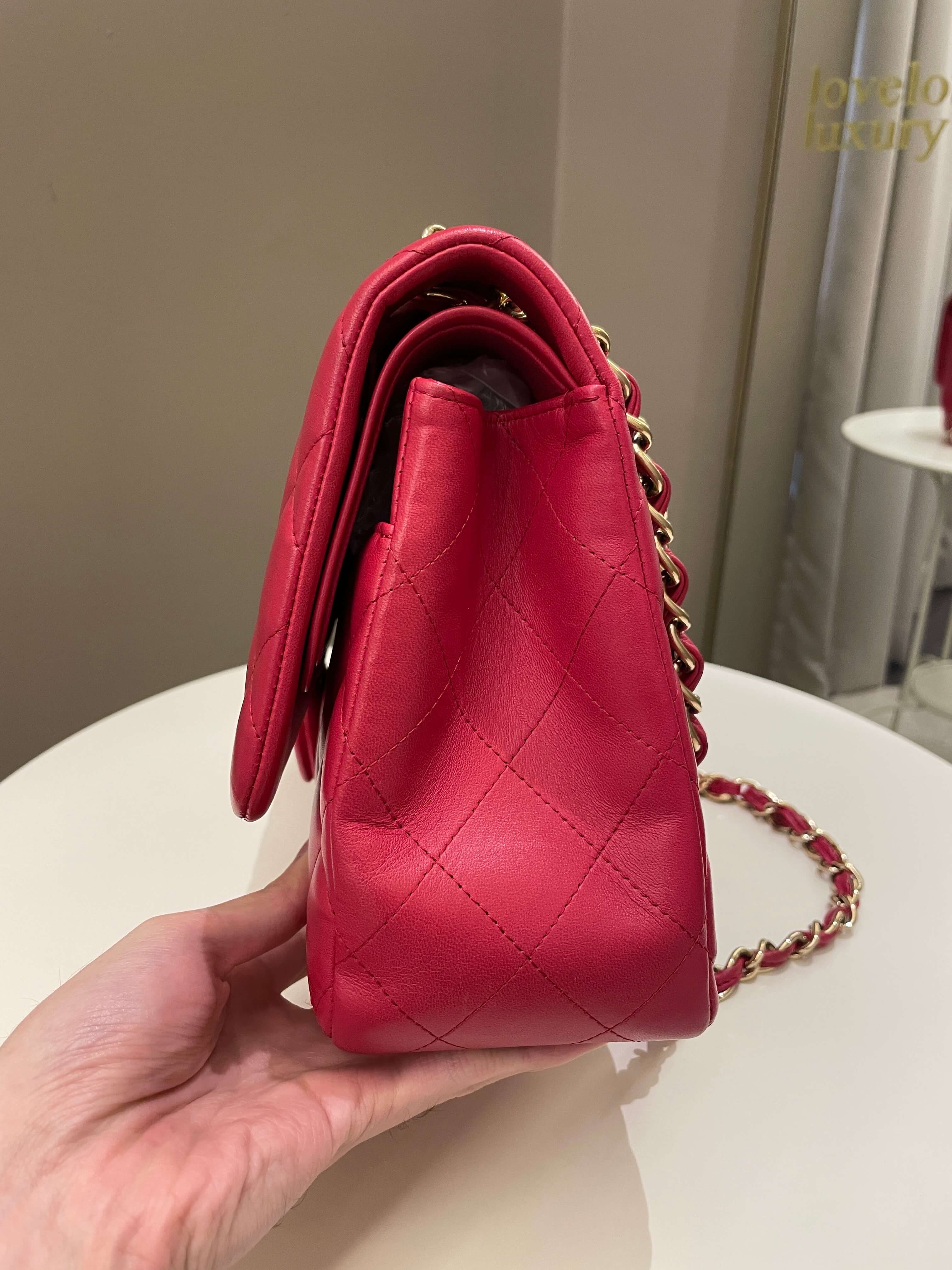 Chanel Classic Quilted Jumbo Double Flap Red Lambskin