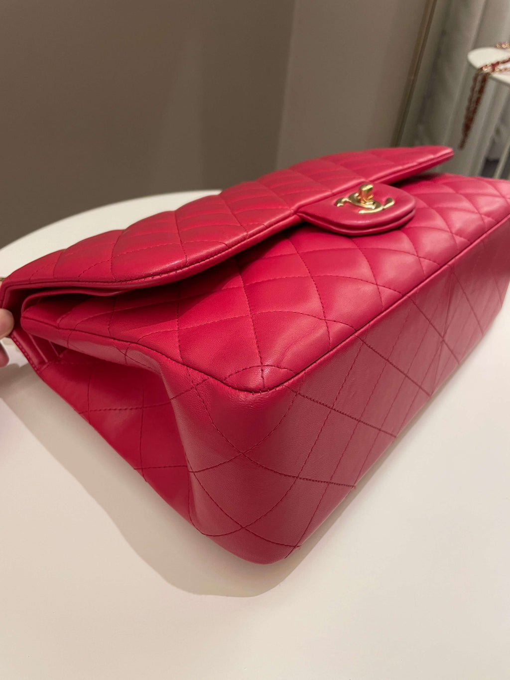 Chanel Classic Quilted Jumbo Double Flap Red Lambskin