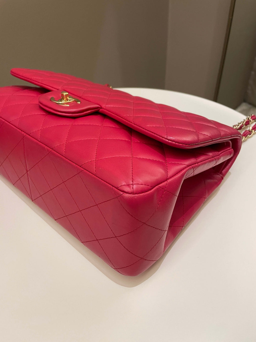 Chanel Classic Quilted Jumbo Double Flap Red Lambskin
