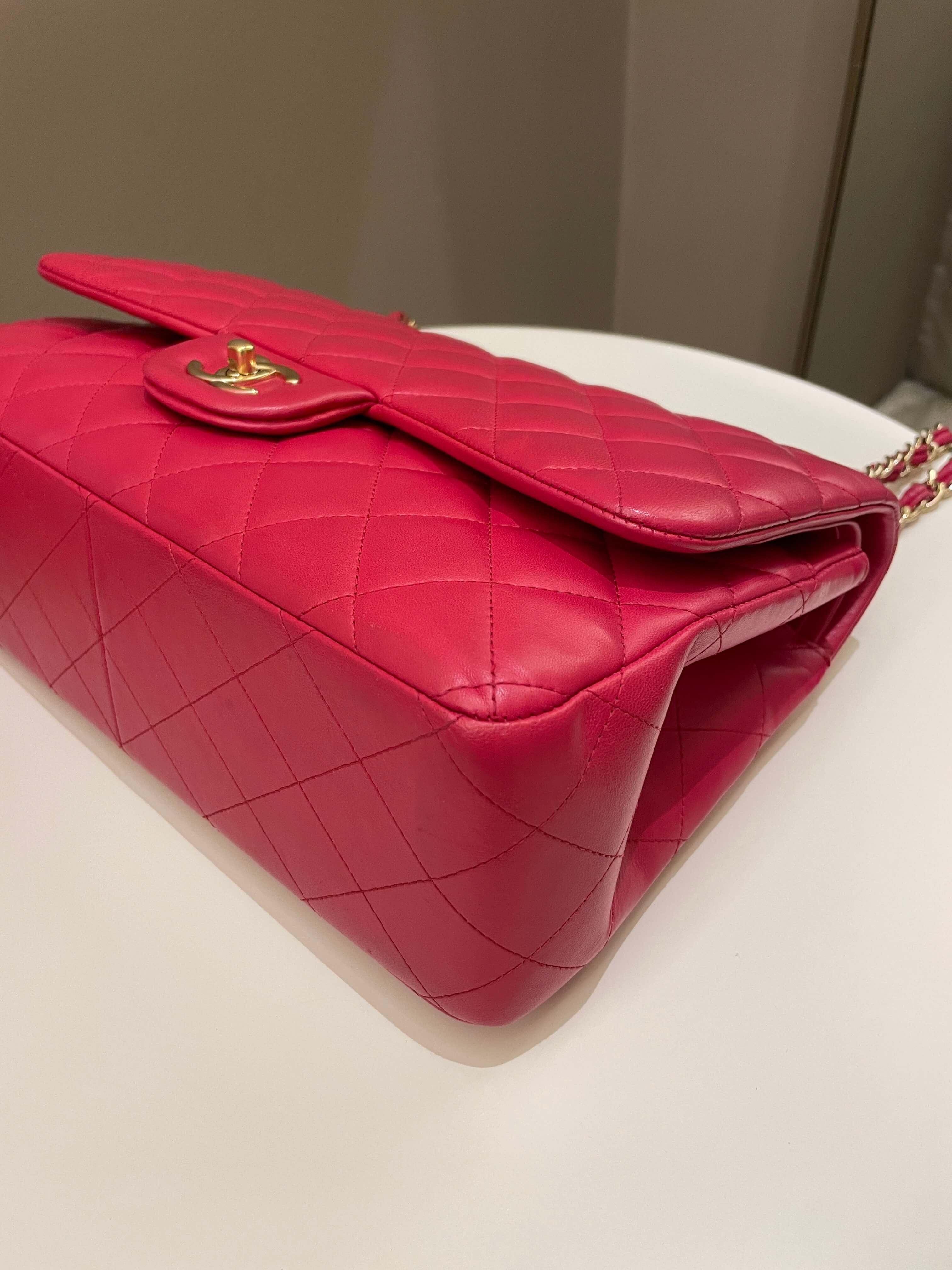Chanel Classic Quilted Jumbo Double Flap Red Lambskin