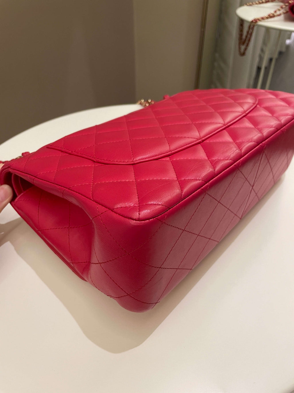 Chanel Classic Quilted Jumbo Double Flap Red Lambskin
