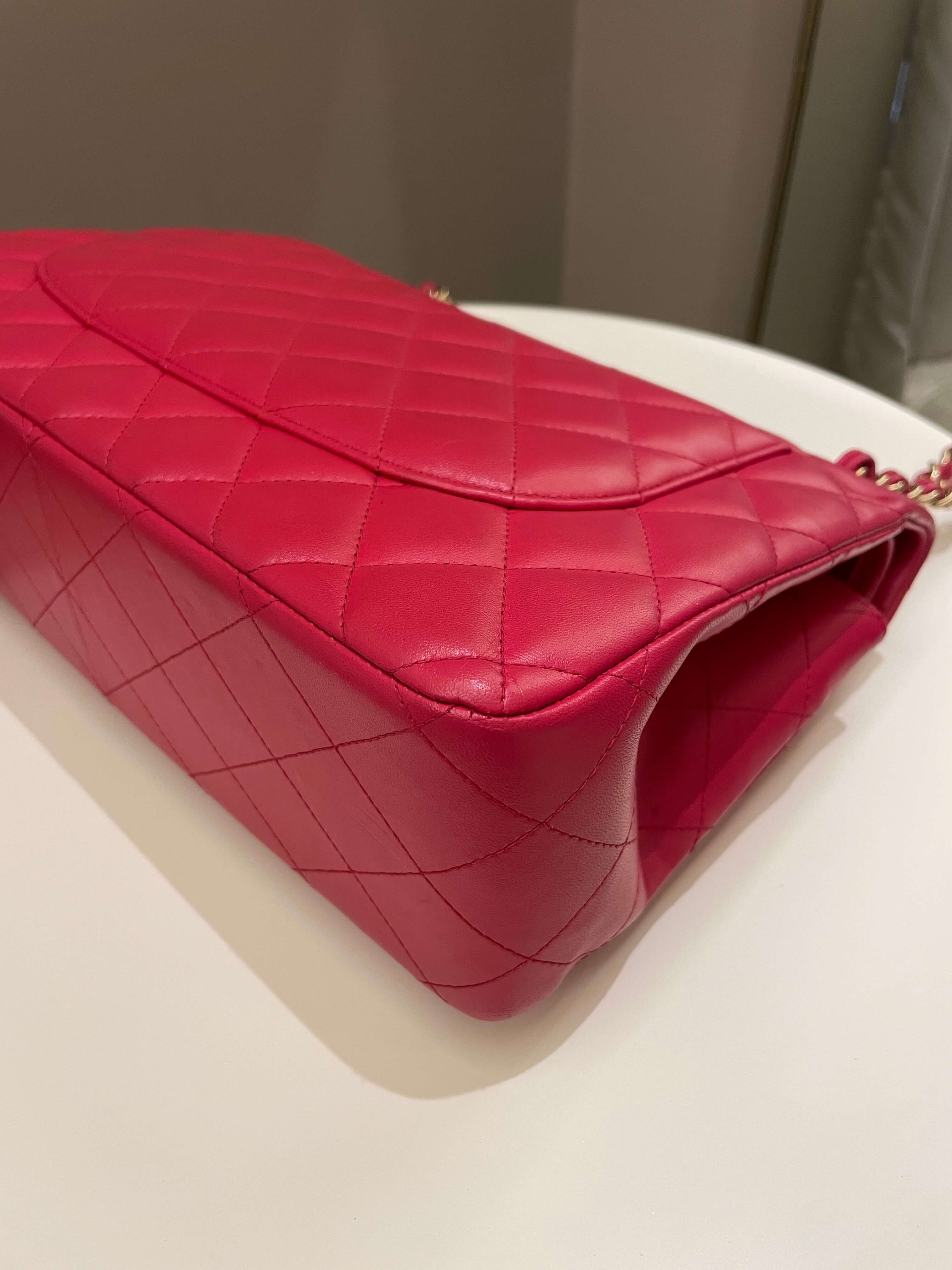 Chanel Classic Quilted Jumbo Double Flap Red Lambskin