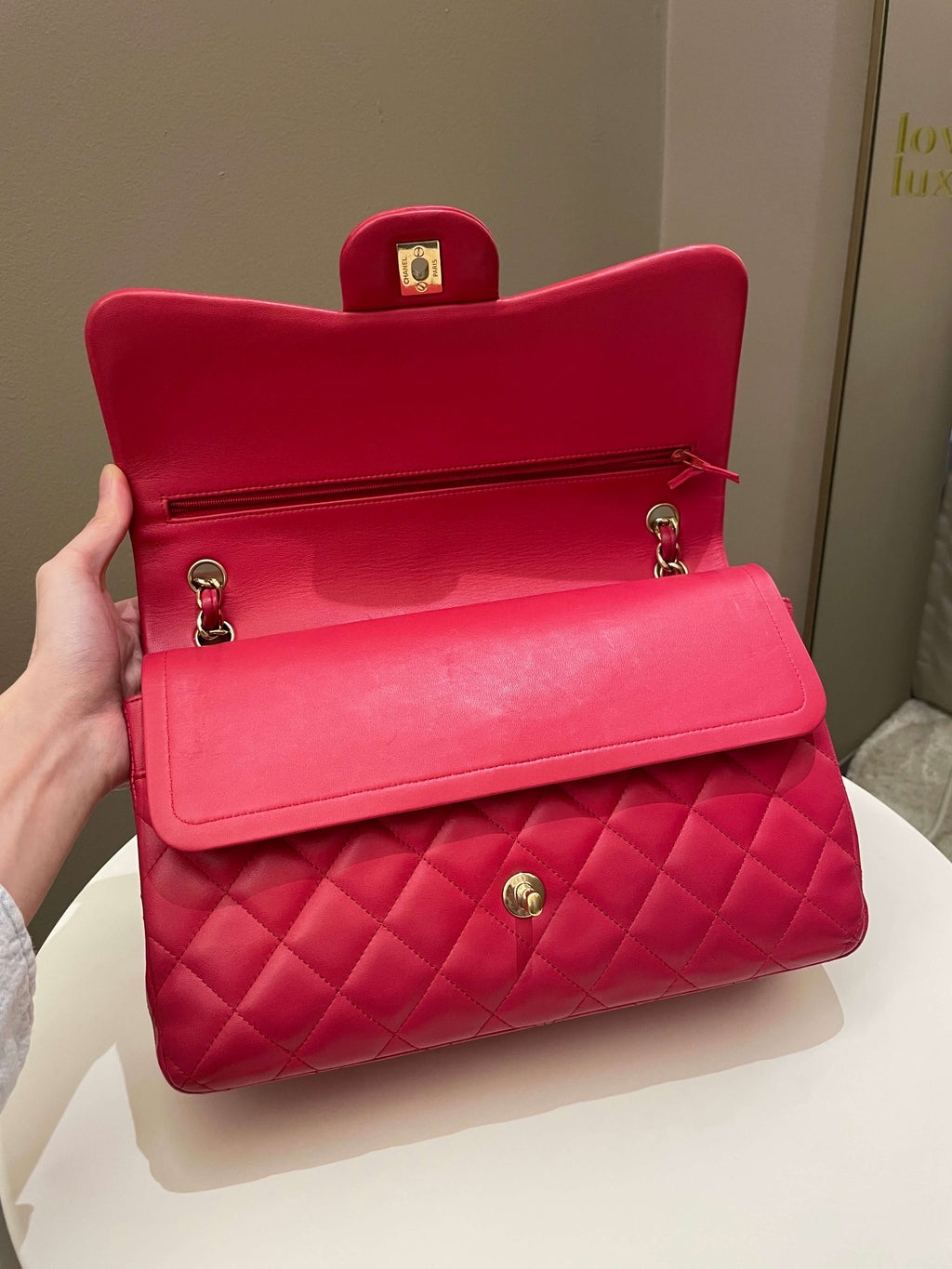Chanel Classic Quilted Jumbo Double Flap Red Lambskin