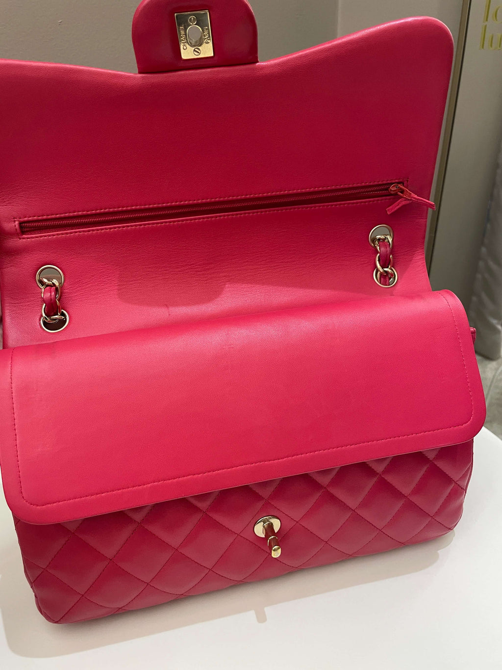 Chanel Classic Quilted Jumbo Double Flap Red Lambskin