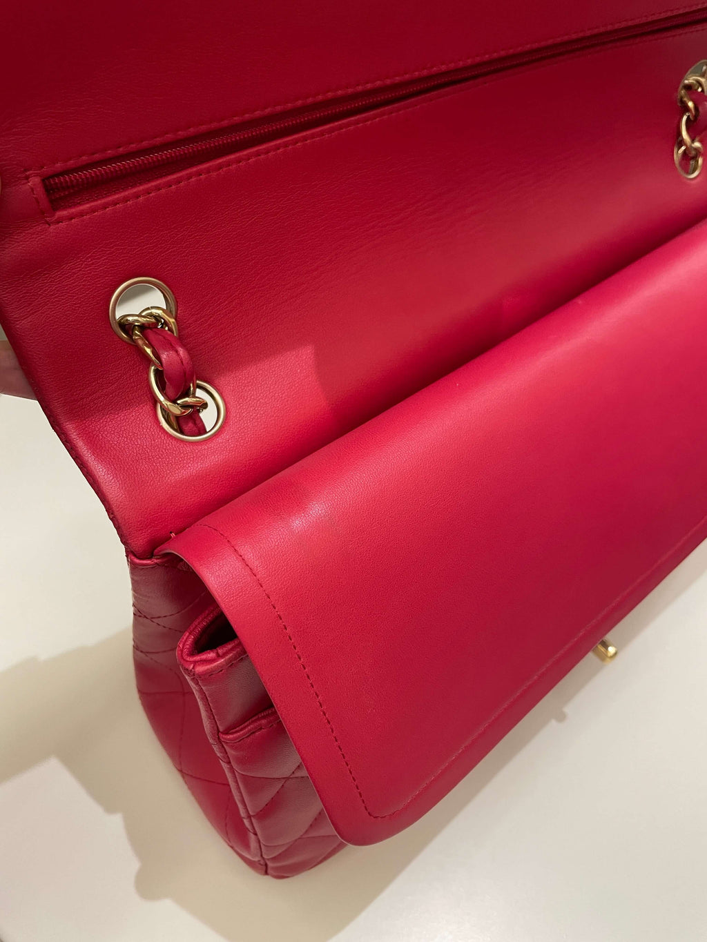Chanel Classic Quilted Jumbo Double Flap Red Lambskin