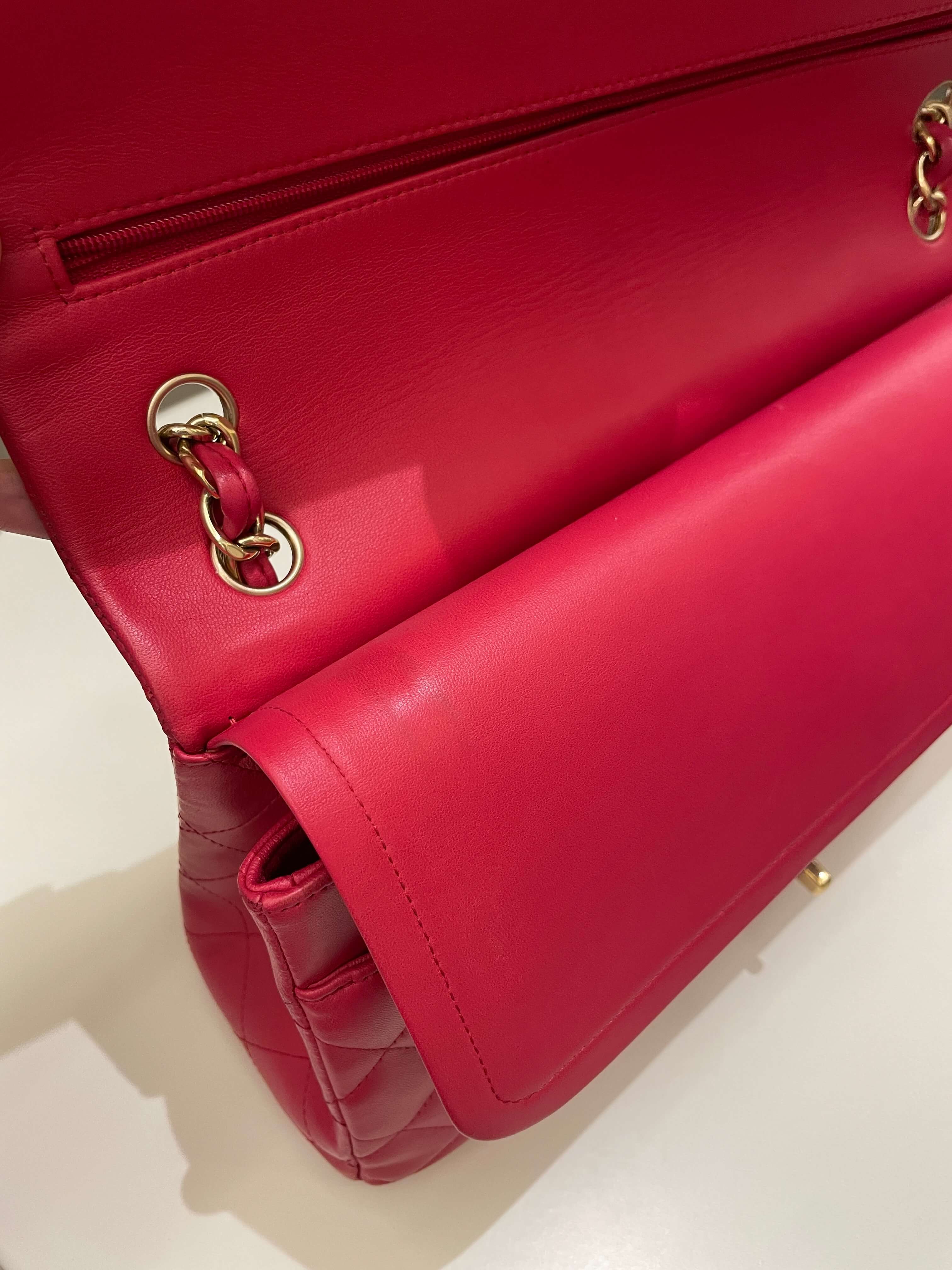 Chanel Classic Quilted Jumbo Double Flap Red Lambskin