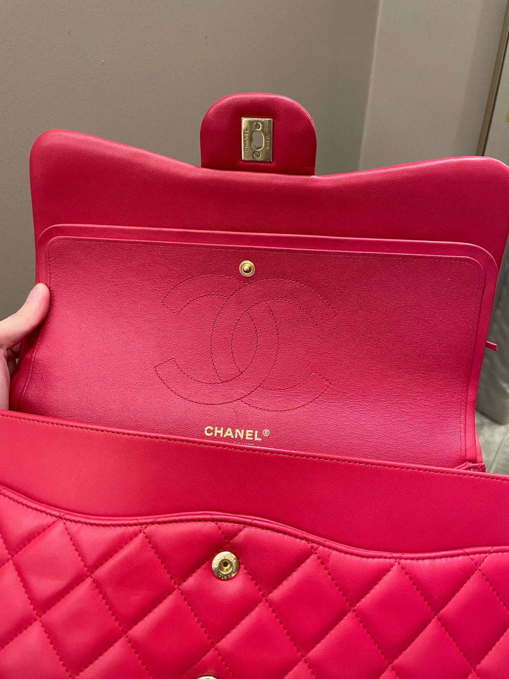 Chanel Classic Quilted Jumbo Double Flap Red Lambskin
