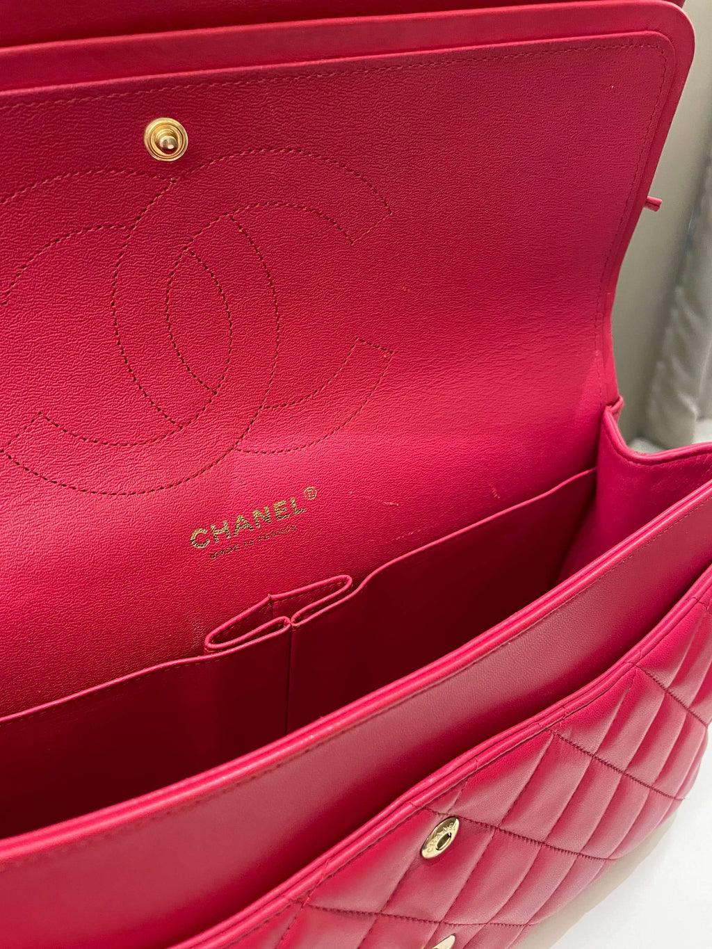 Chanel Classic Quilted Jumbo Double Flap Red Lambskin