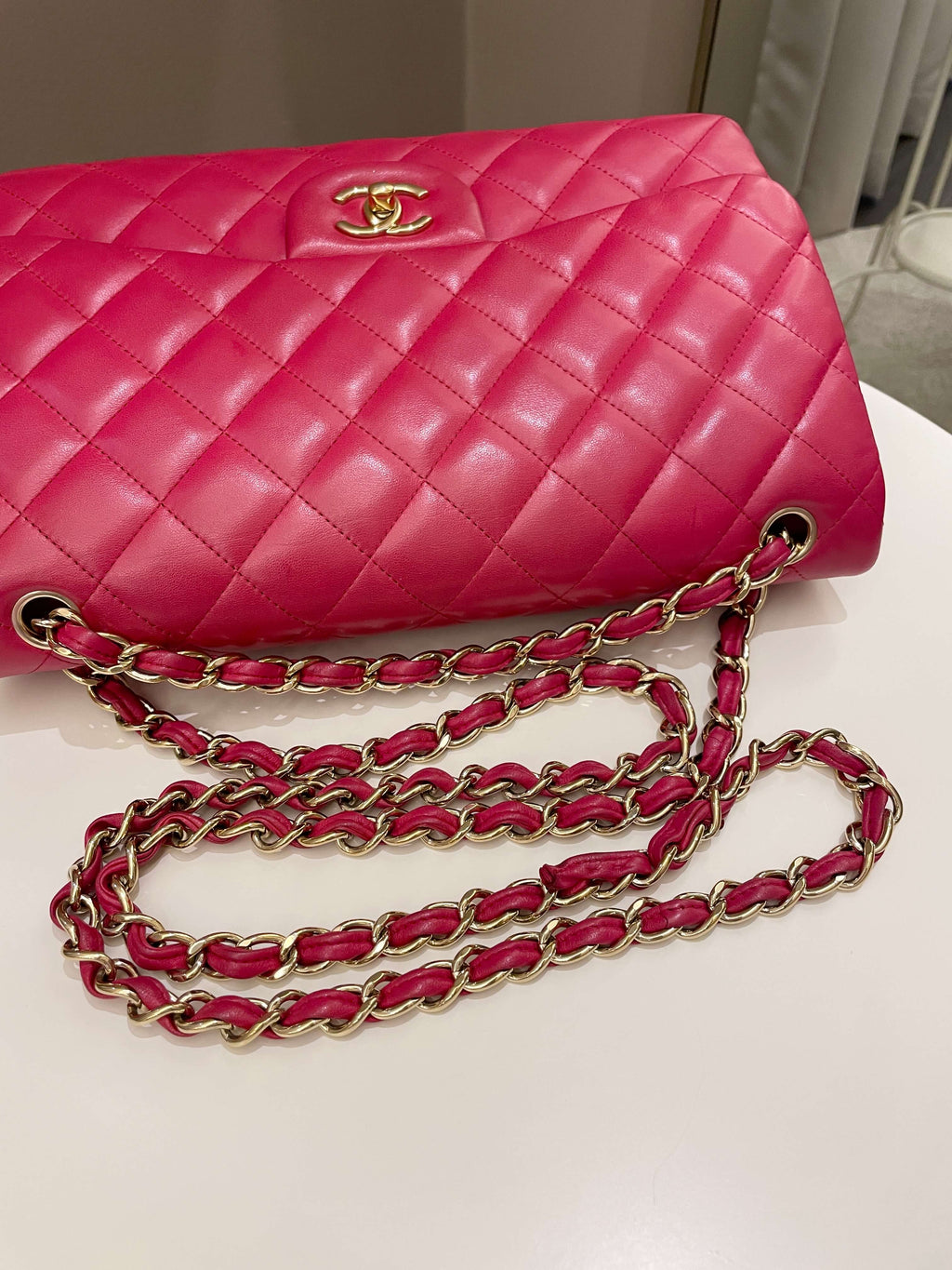 Chanel Classic Quilted Jumbo Double Flap Red Lambskin