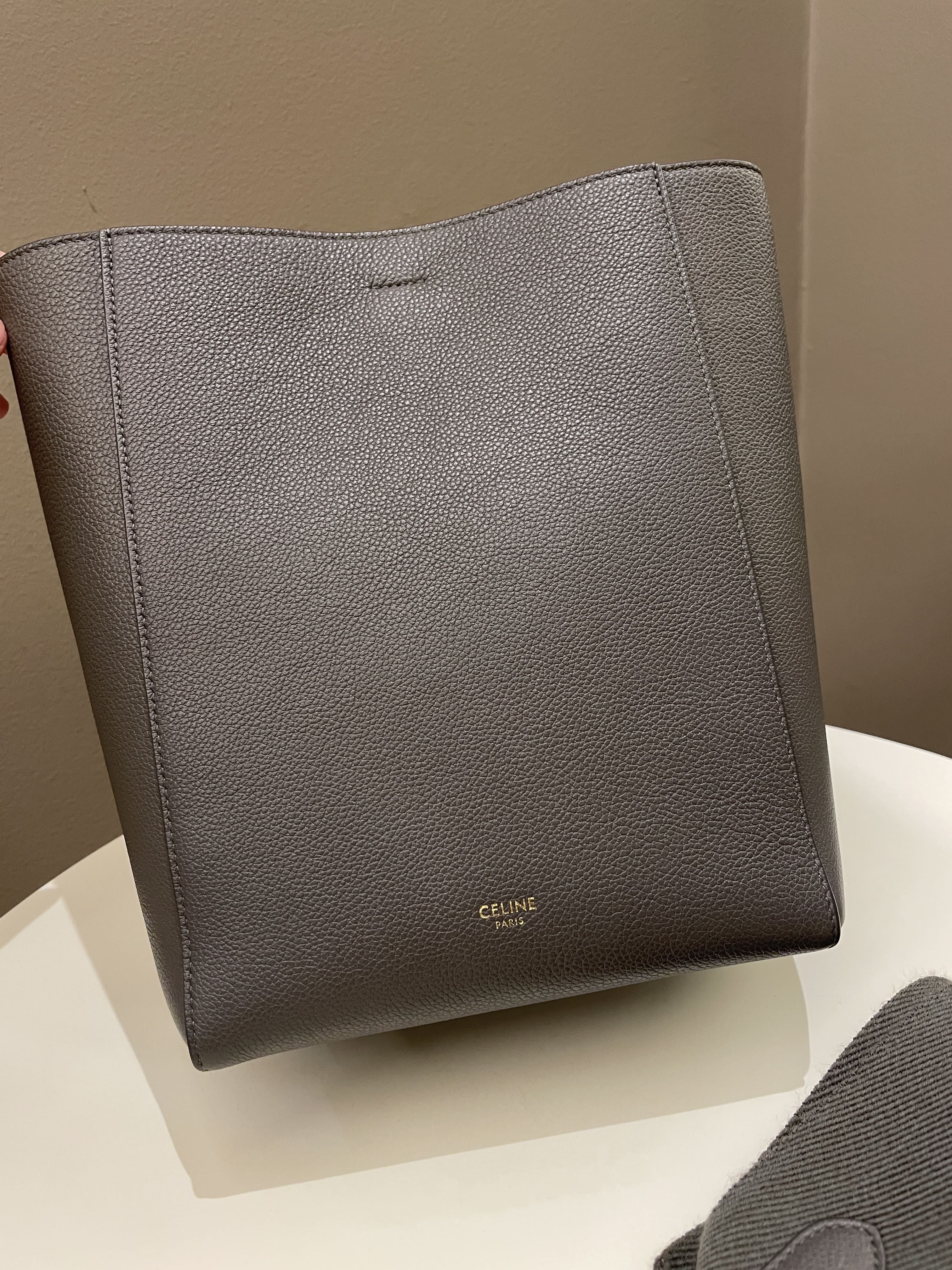 Celine Sangle Bucket Bag Grey Grainy Calfskin
