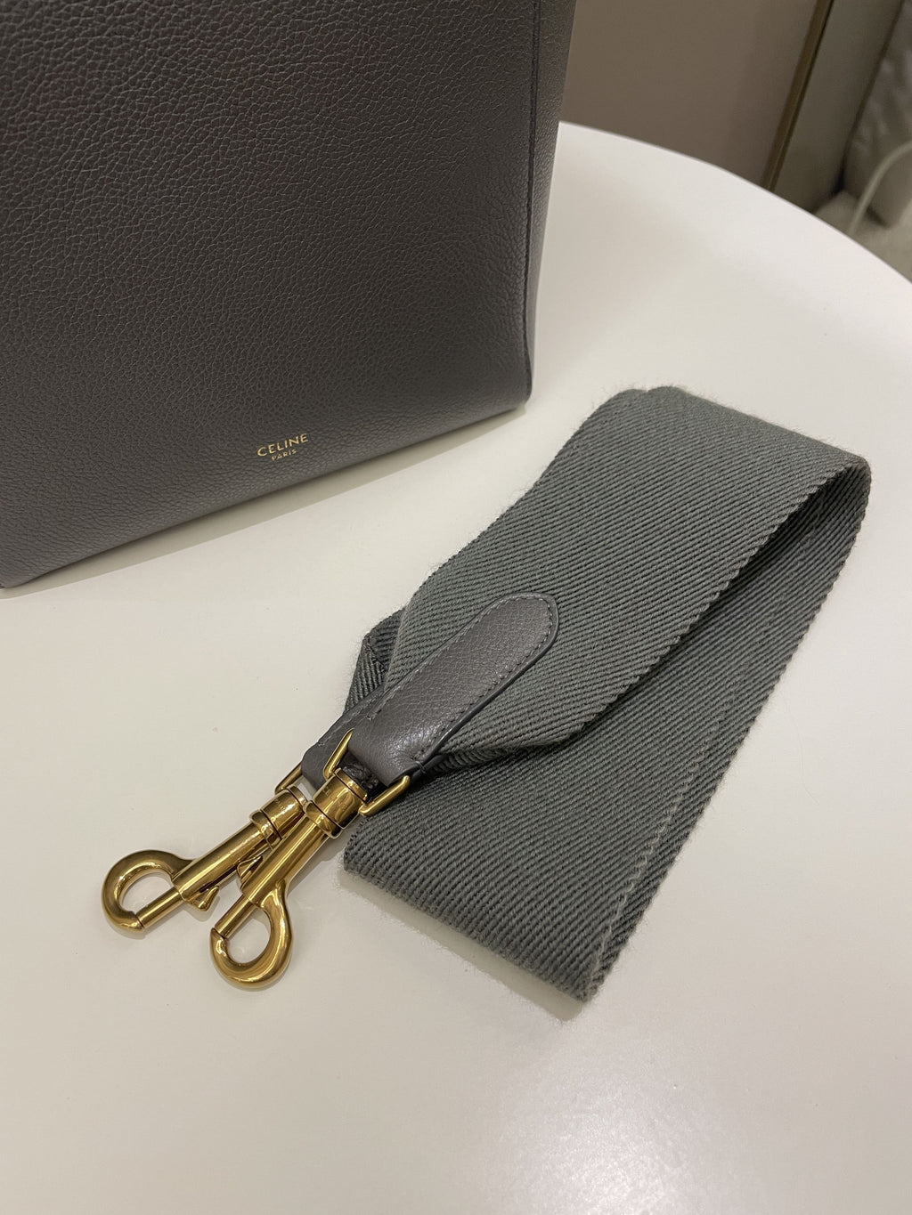 Celine Sangle Bucket Bag Grey Grainy Calfskin