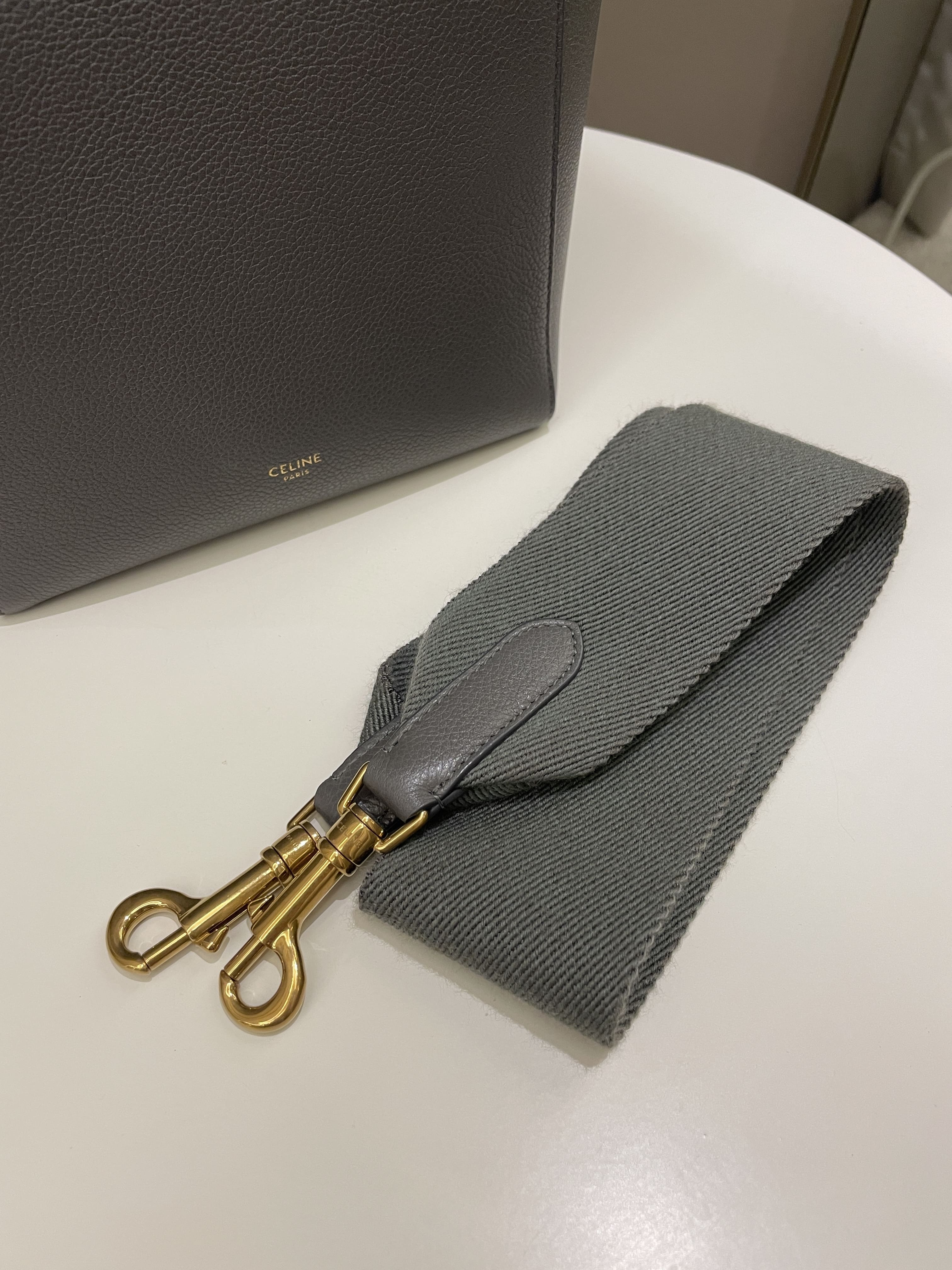 Celine Sangle Bucket Bag Grey Grainy Calfskin