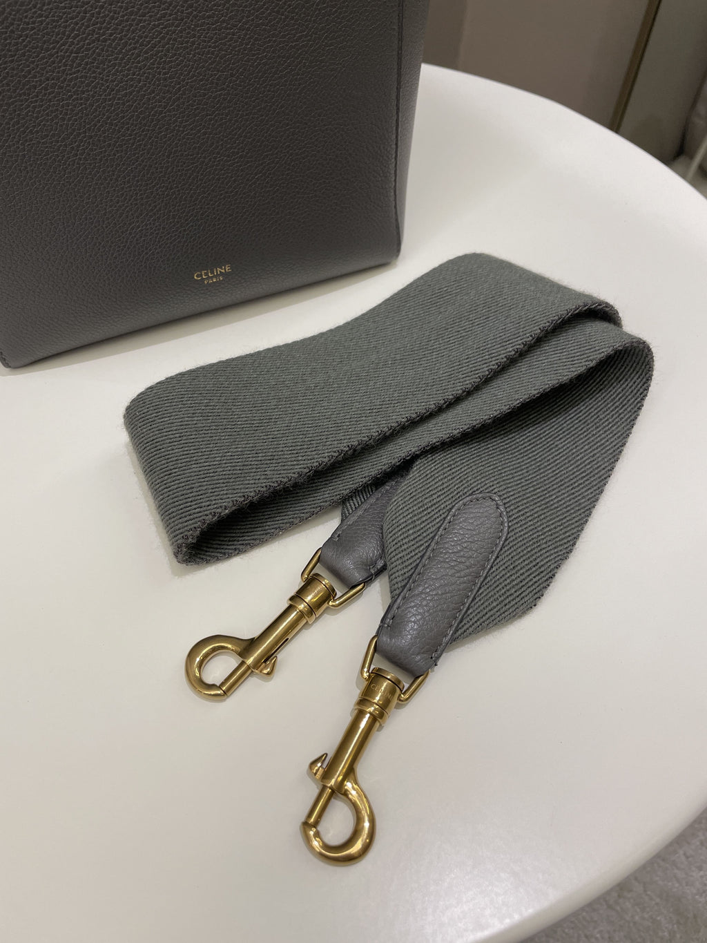 Celine Sangle Bucket Bag Grey Grainy Calfskin