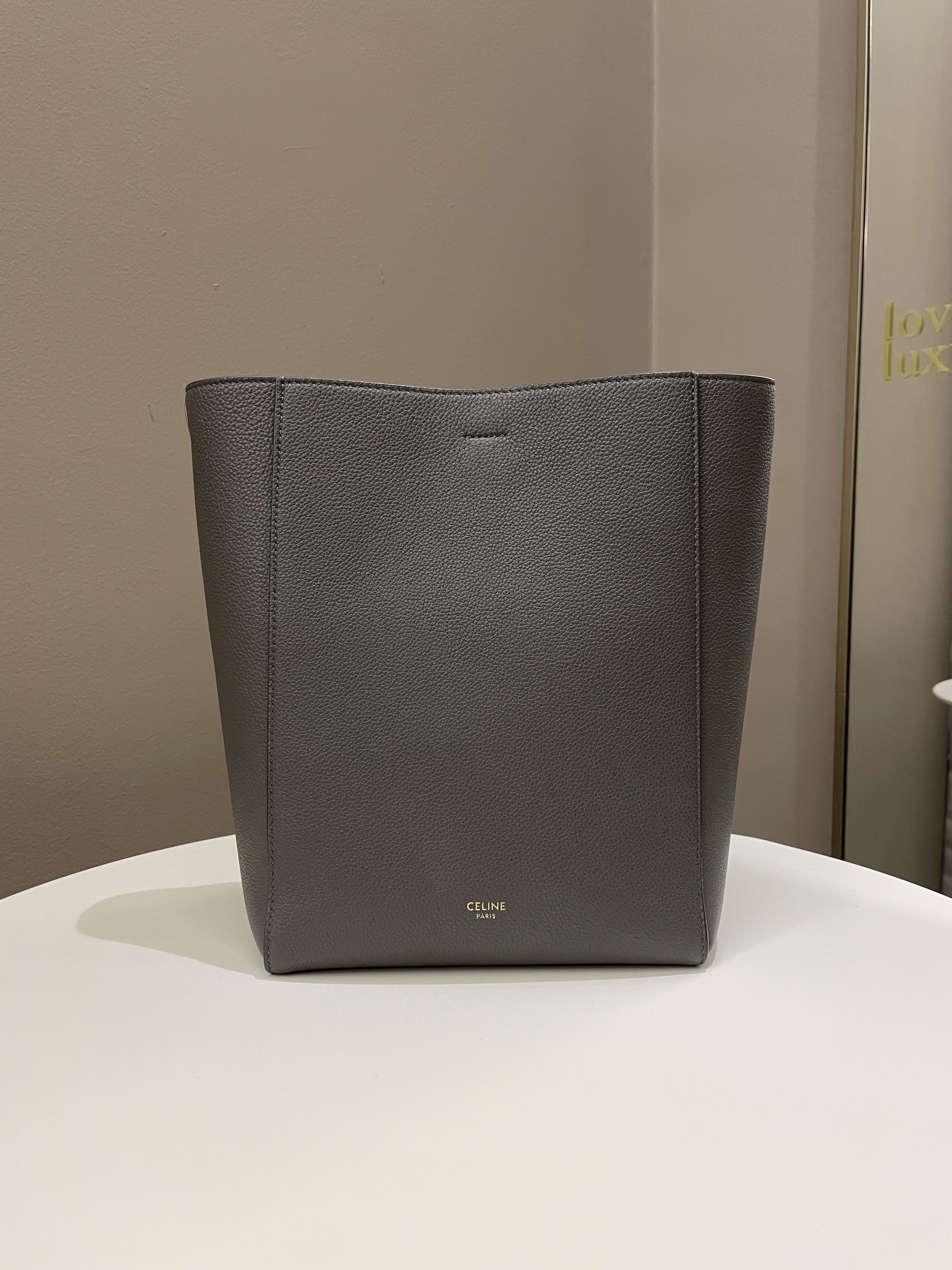 Celine Sangle Bucket Bag Grey Grainy Calfskin