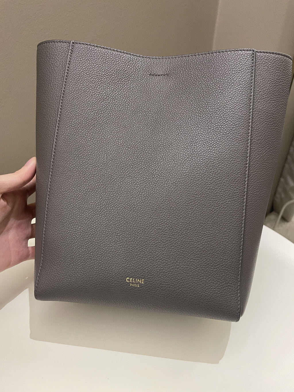 Celine Sangle Bucket Bag Grey Grainy Calfskin