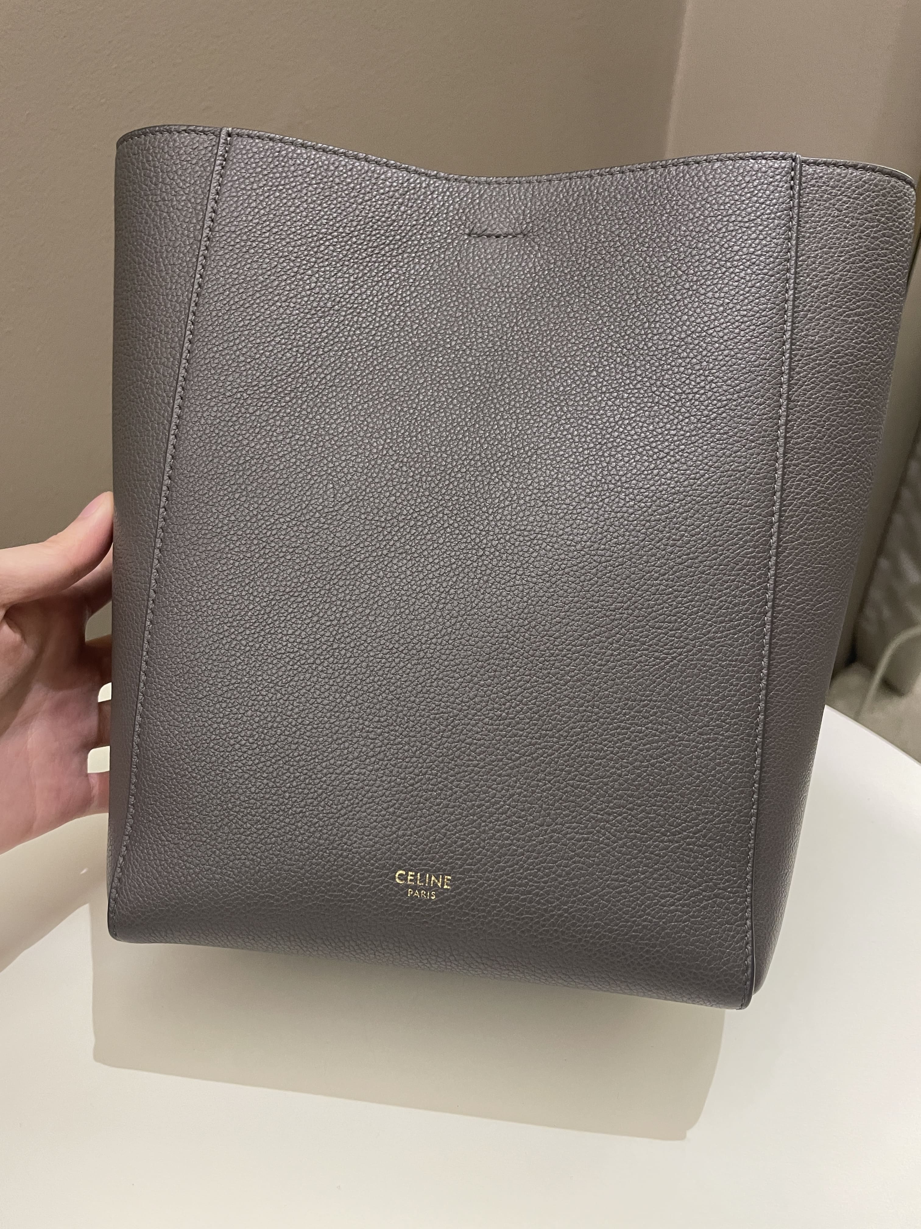 Celine Sangle Bucket Bag Grey Grainy Calfskin