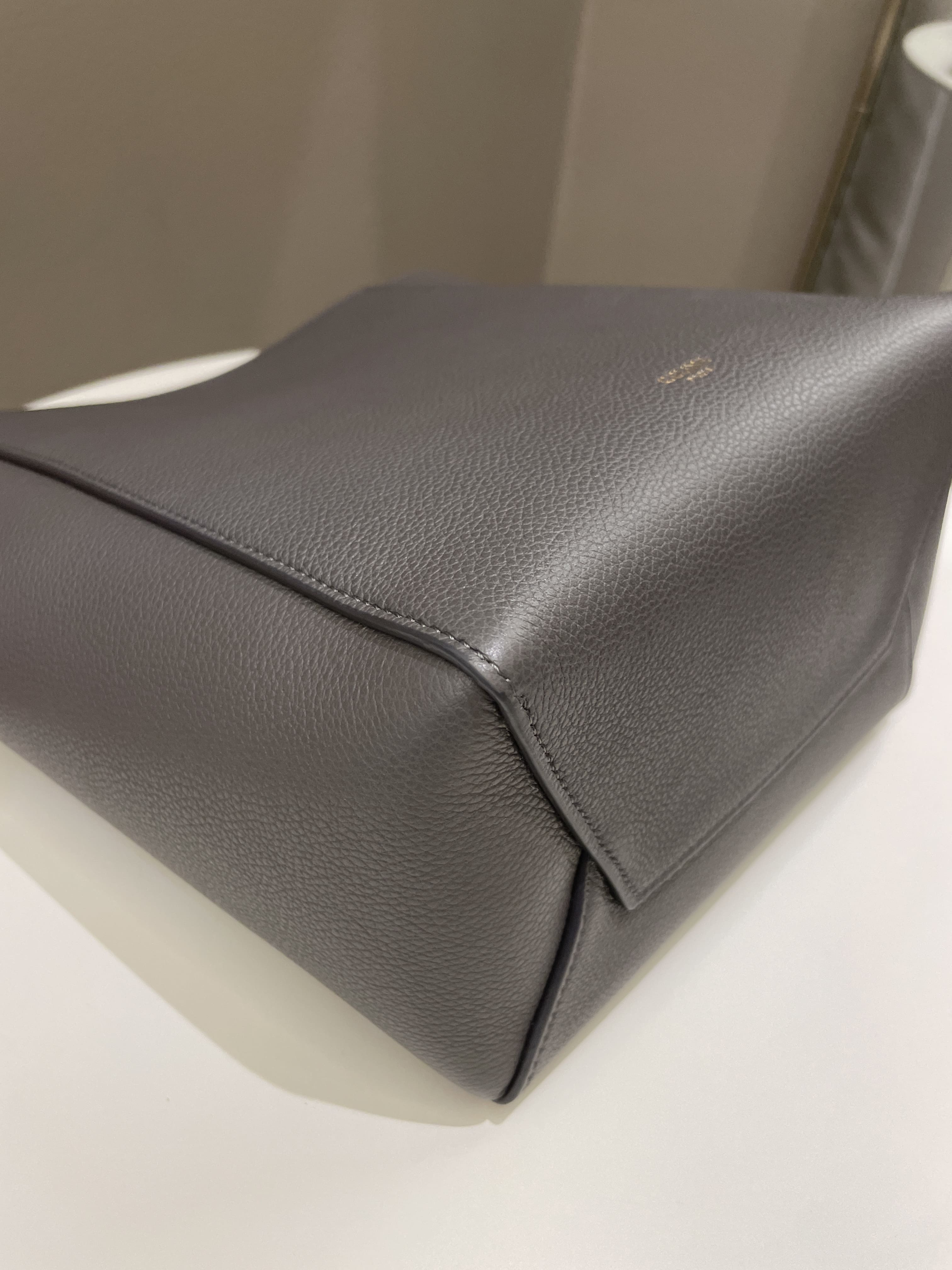 Celine Sangle Bucket Bag Grey Grainy Calfskin