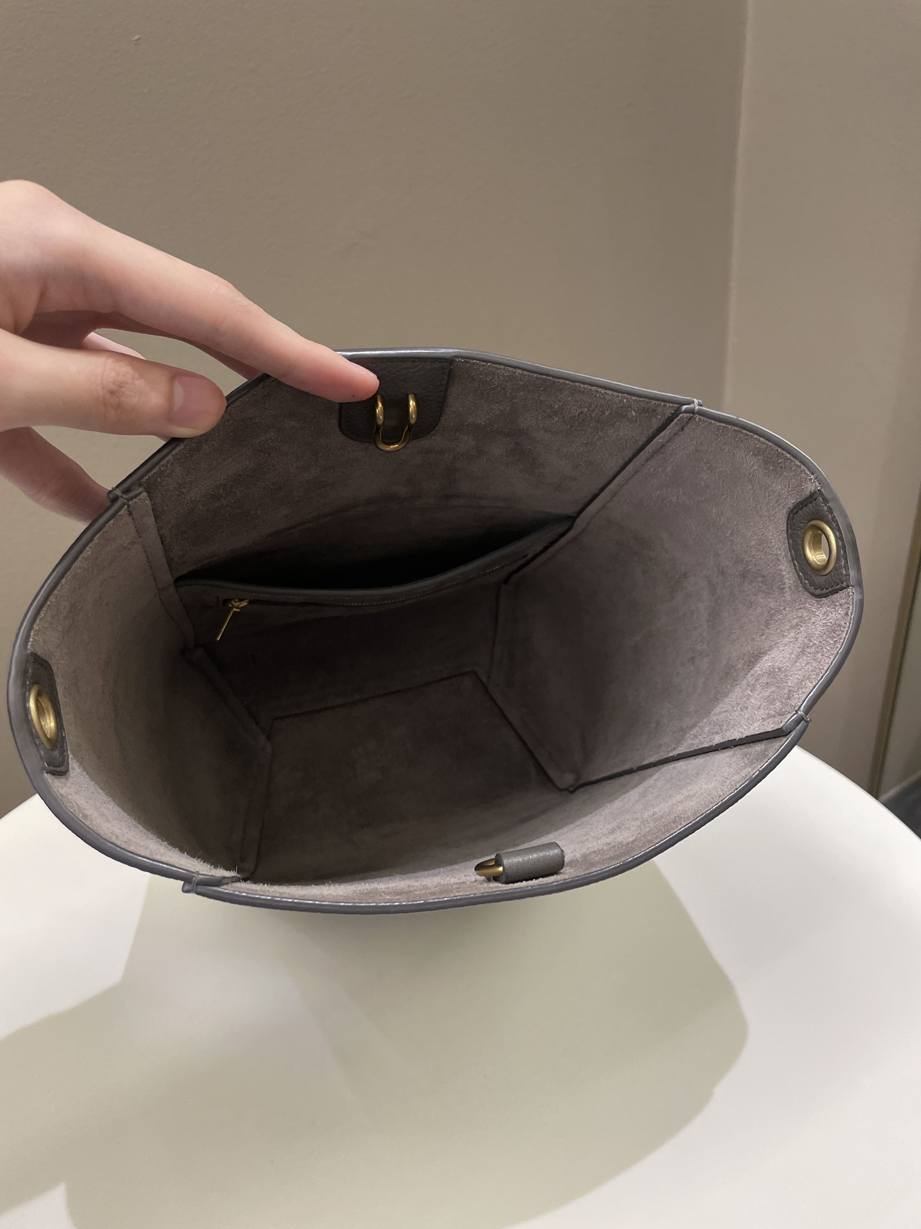 Celine Sangle Bucket Bag Grey Grainy Calfskin