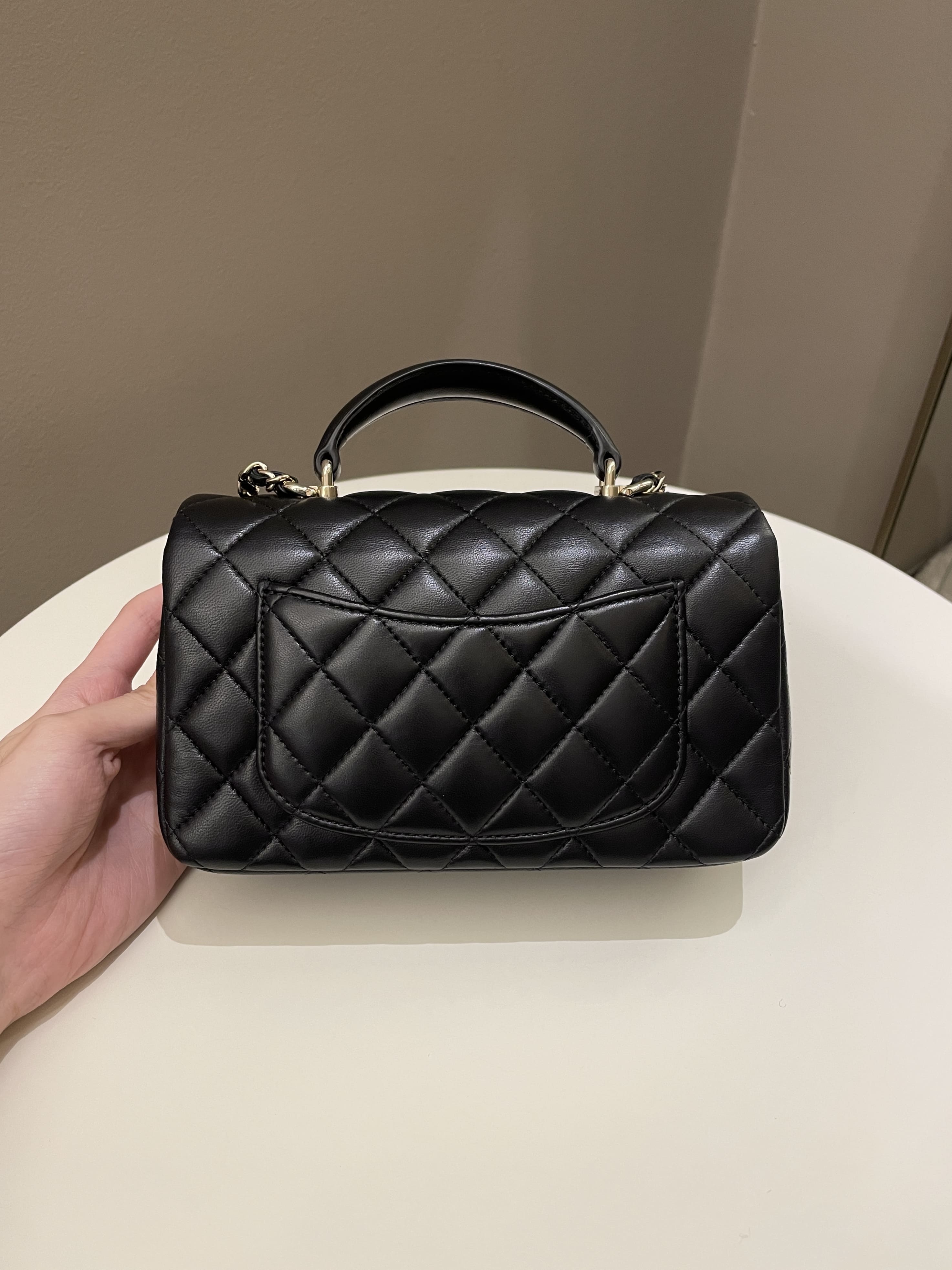 Chanel Quilted Top Handle Mini Rectangular Black Lambskin