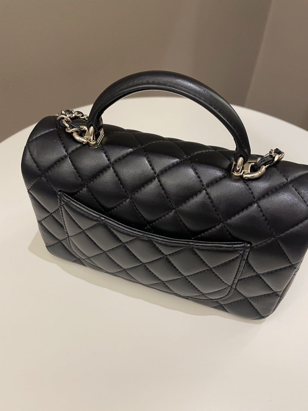 Chanel Quilted Top Handle Mini Rectangular Black Lambskin