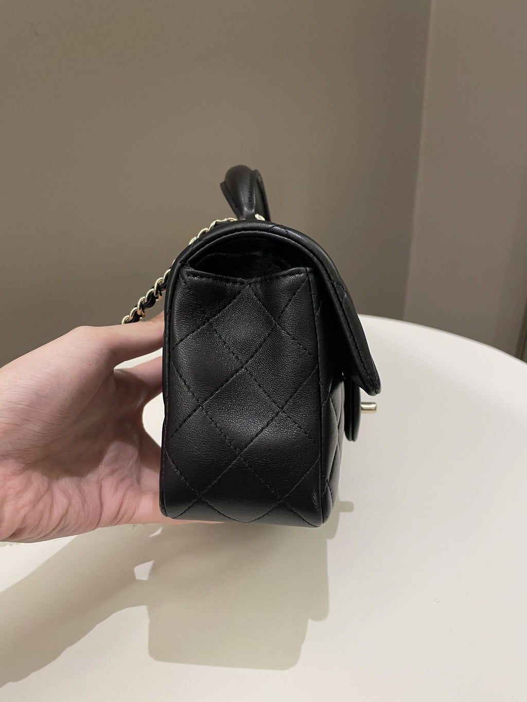 Chanel Quilted Top Handle Mini Rectangular Black Lambskin