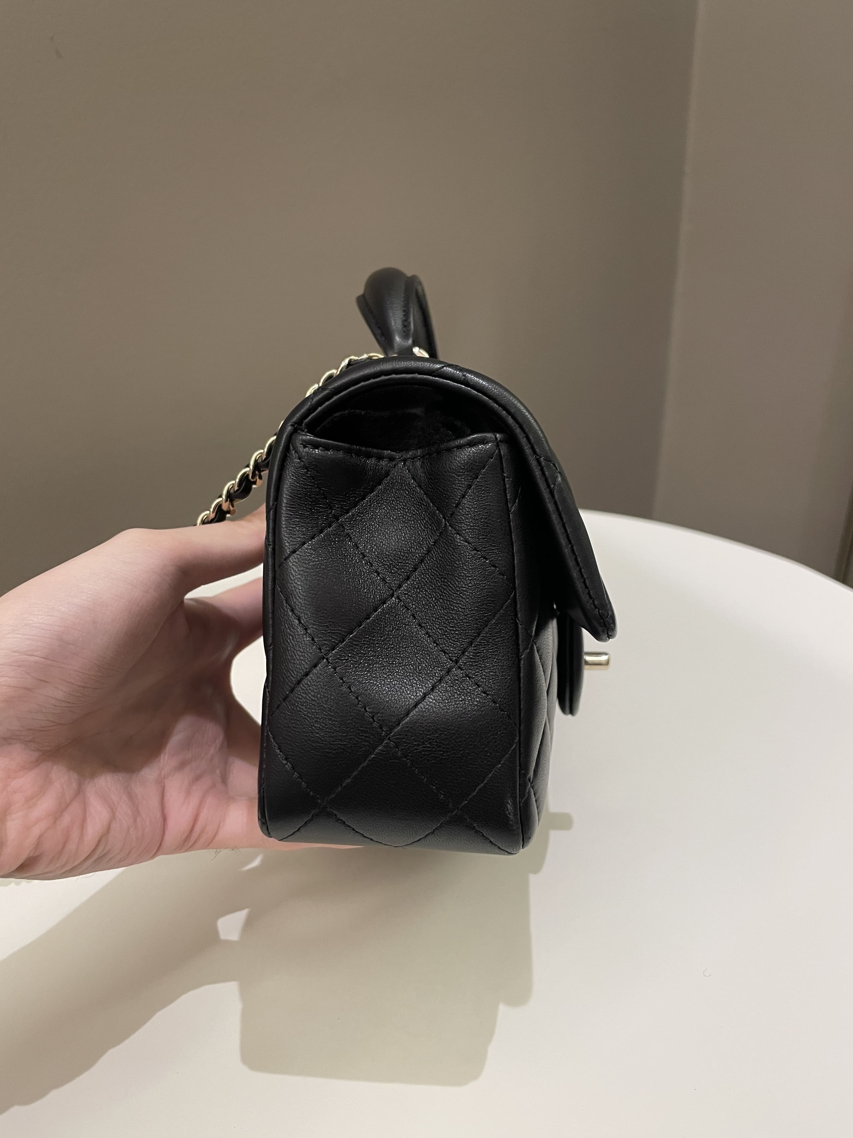 Chanel Quilted Top Handle Mini Rectangular Black Lambskin
