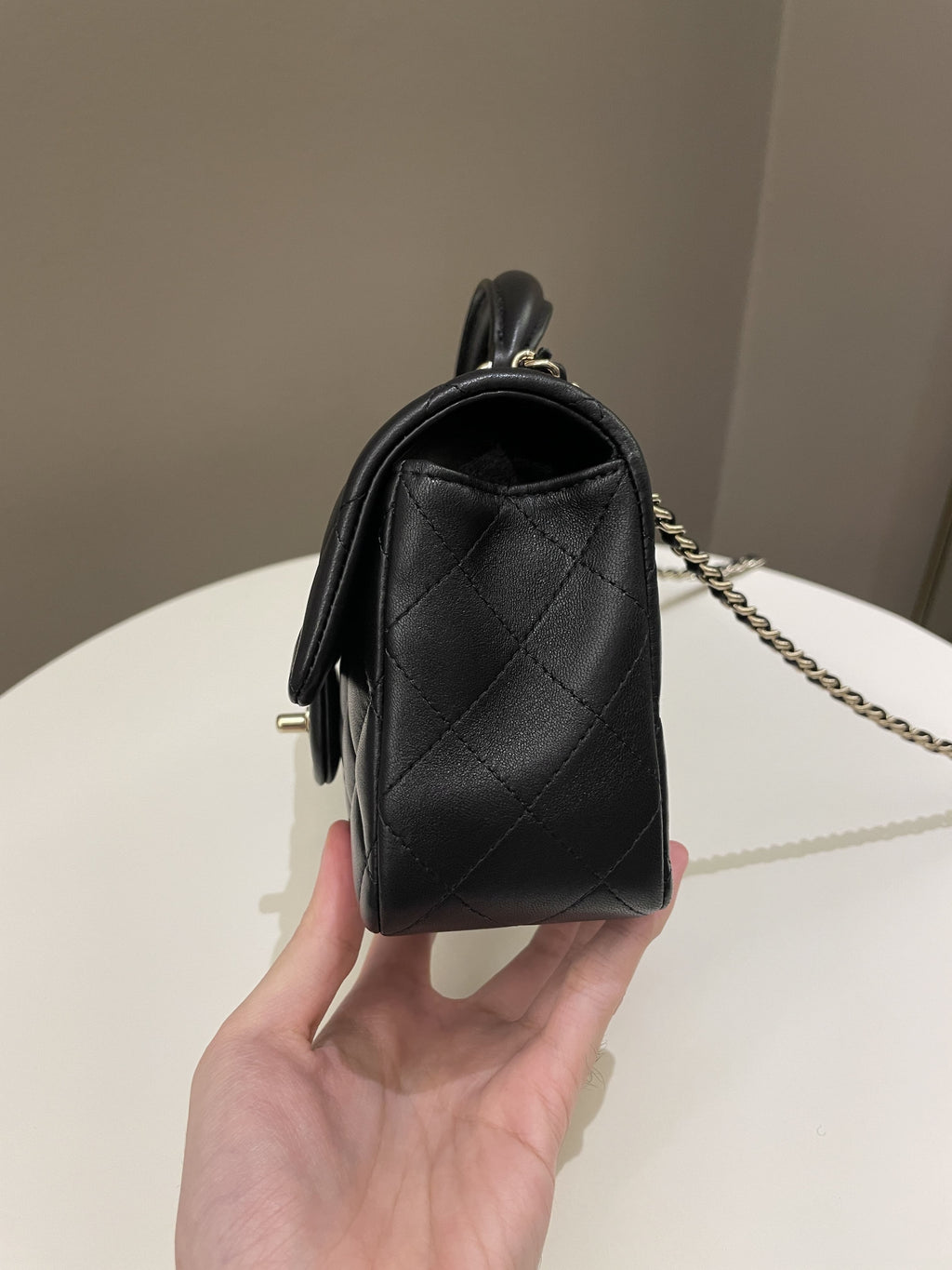 Chanel Quilted Top Handle Mini Rectangular Black Lambskin