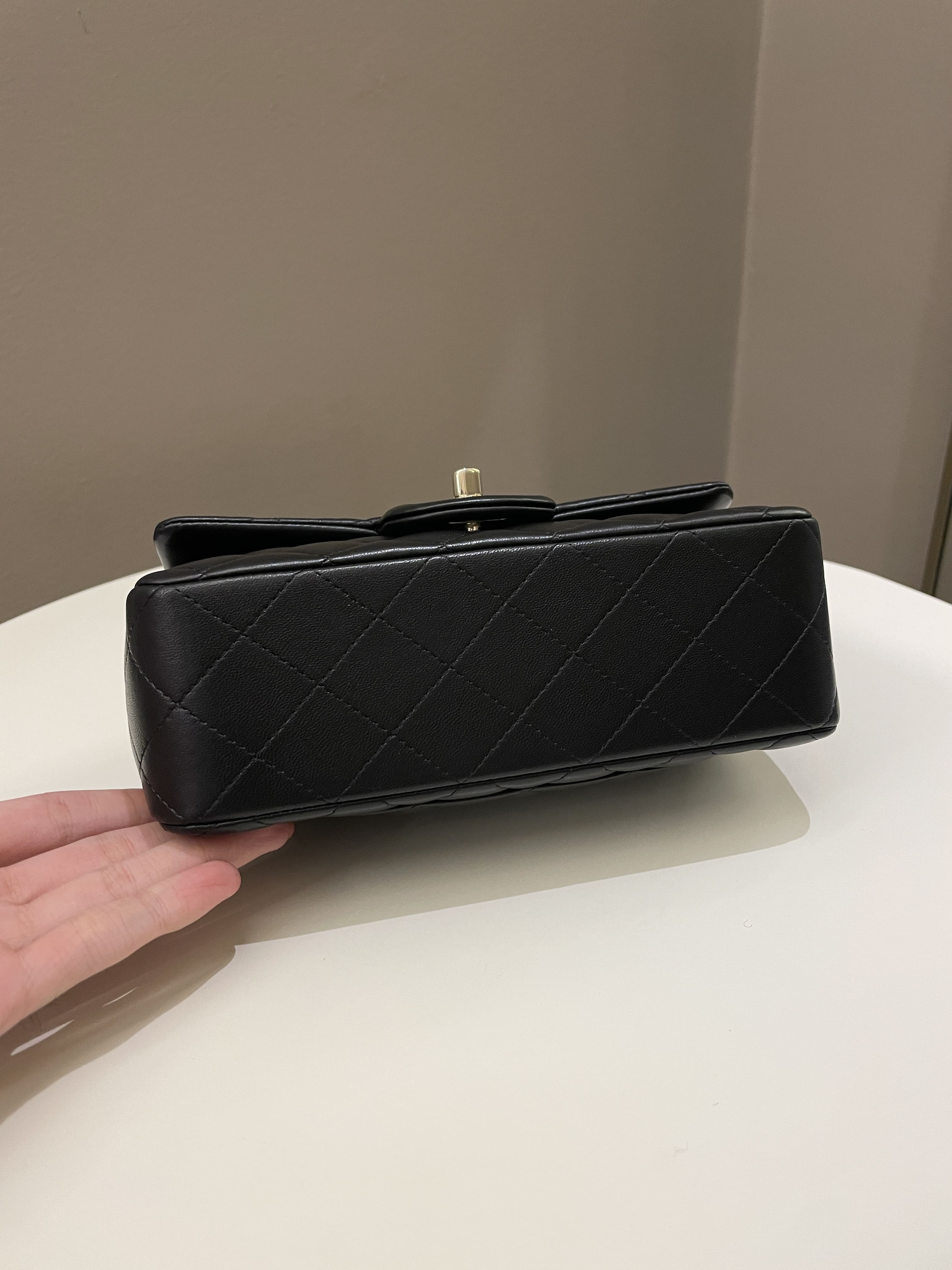 Chanel Quilted Top Handle Mini Rectangular Black Lambskin