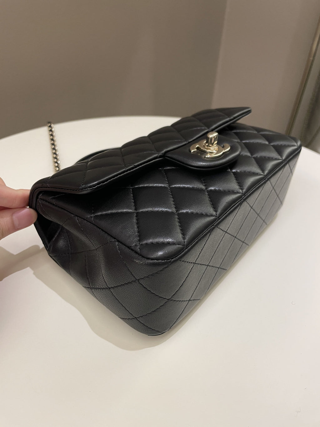Chanel Quilted Top Handle Mini Rectangular Black Lambskin