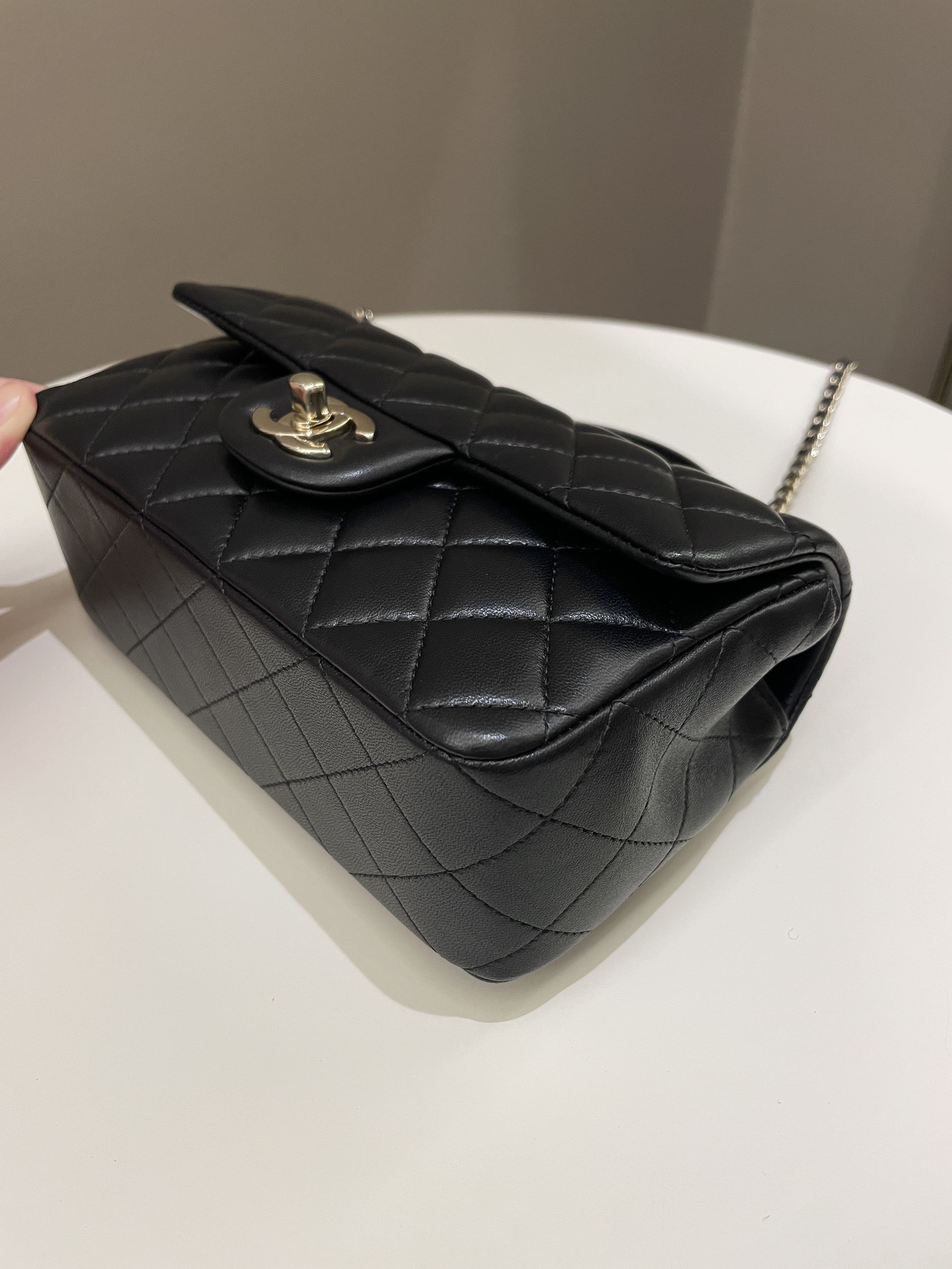 Chanel Quilted Top Handle Mini Rectangular Black Lambskin