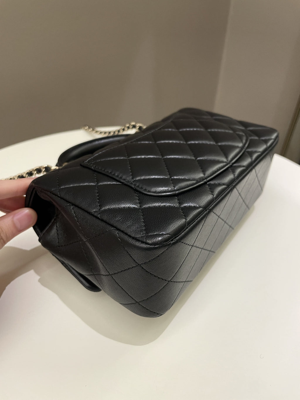 Chanel Quilted Top Handle Mini Rectangular Black Lambskin