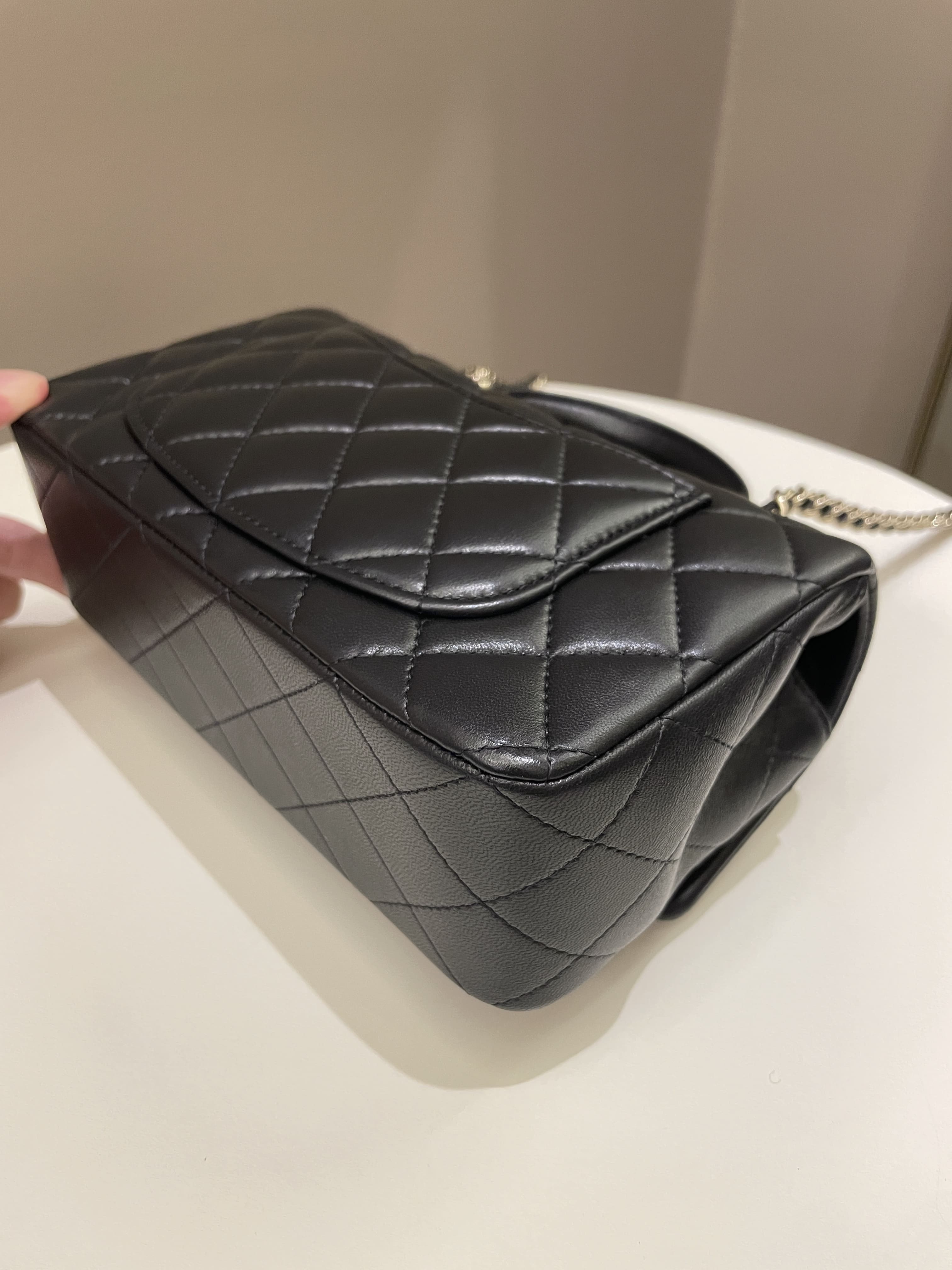 Chanel Quilted Top Handle Mini Rectangular Black Lambskin