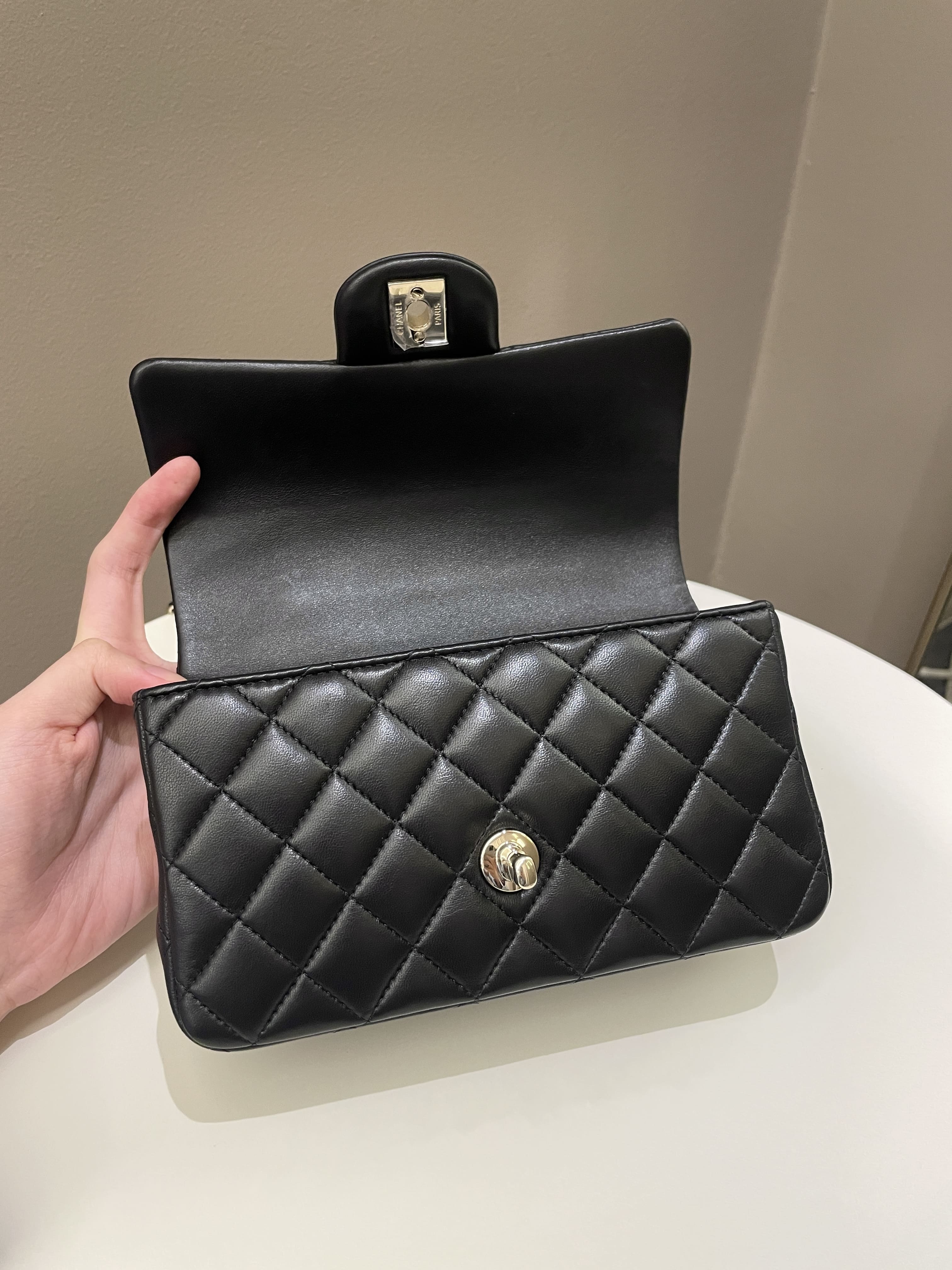 Chanel Quilted Top Handle Mini Rectangular Black Lambskin