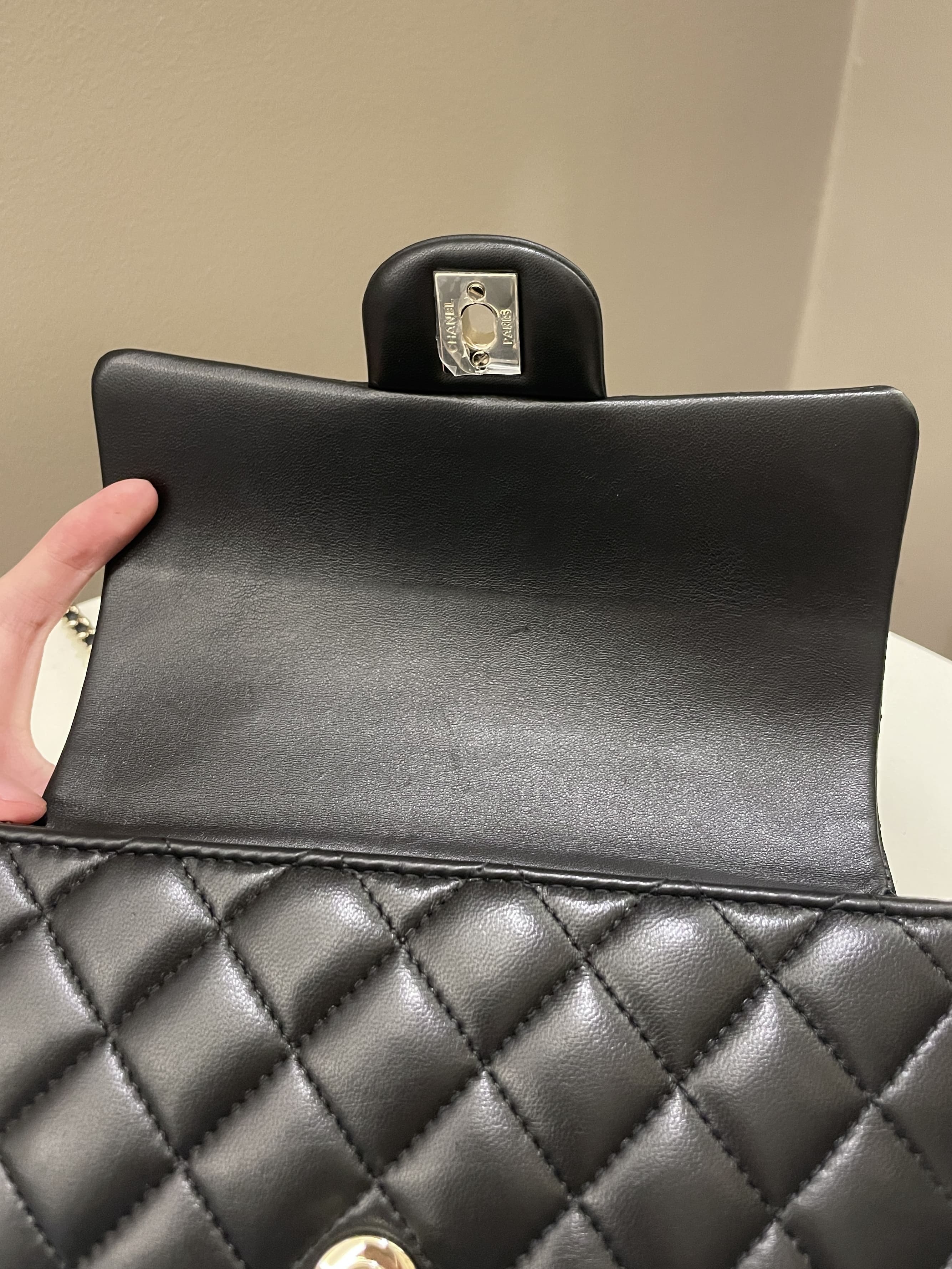 Chanel Quilted Top Handle Mini Rectangular Black Lambskin