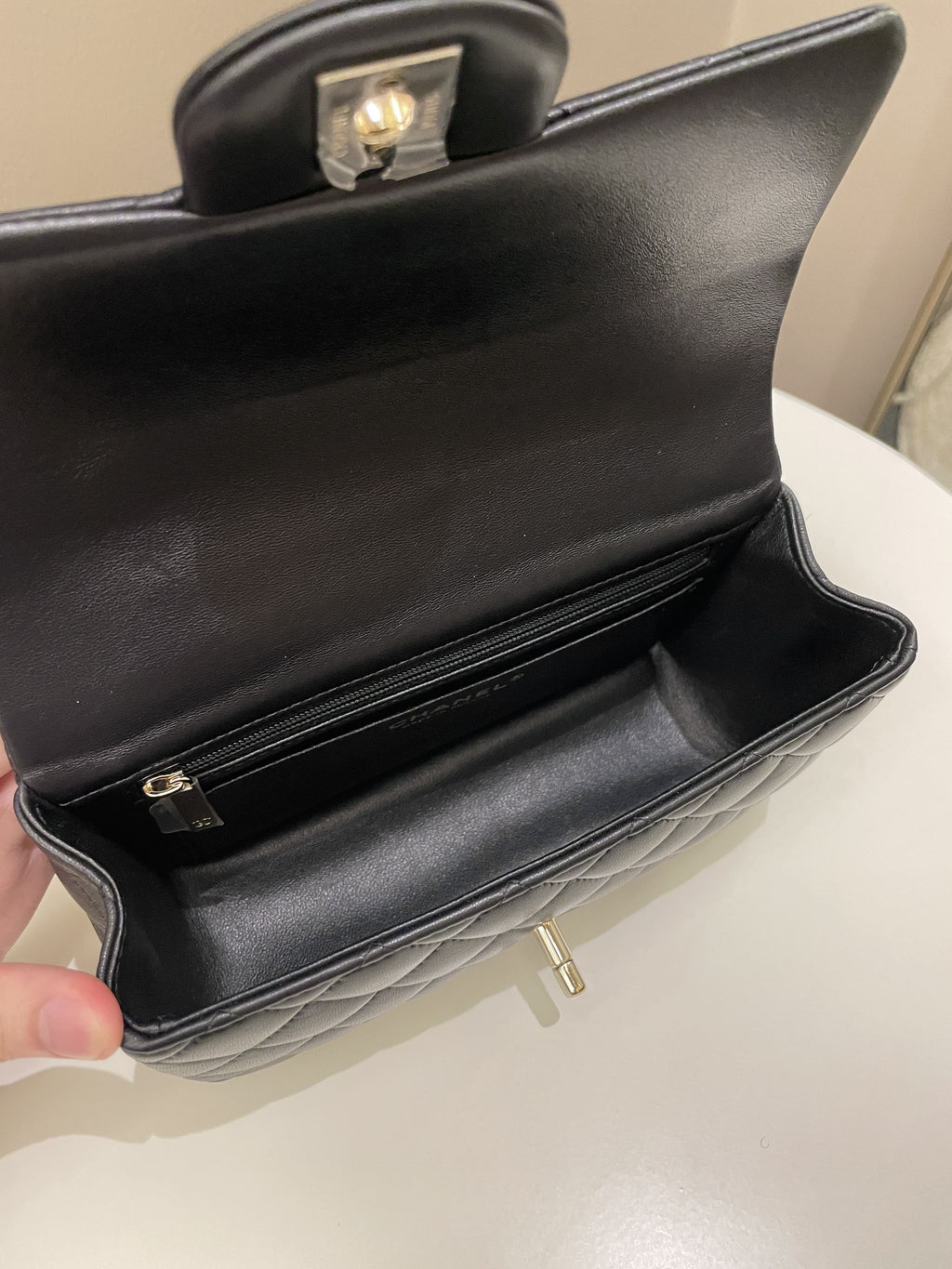 Chanel Quilted Top Handle Mini Rectangular Black Lambskin