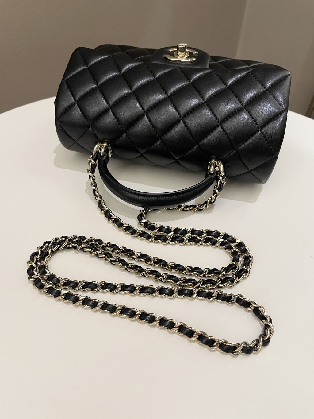 Chanel Quilted Top Handle Mini Rectangular Black Lambskin