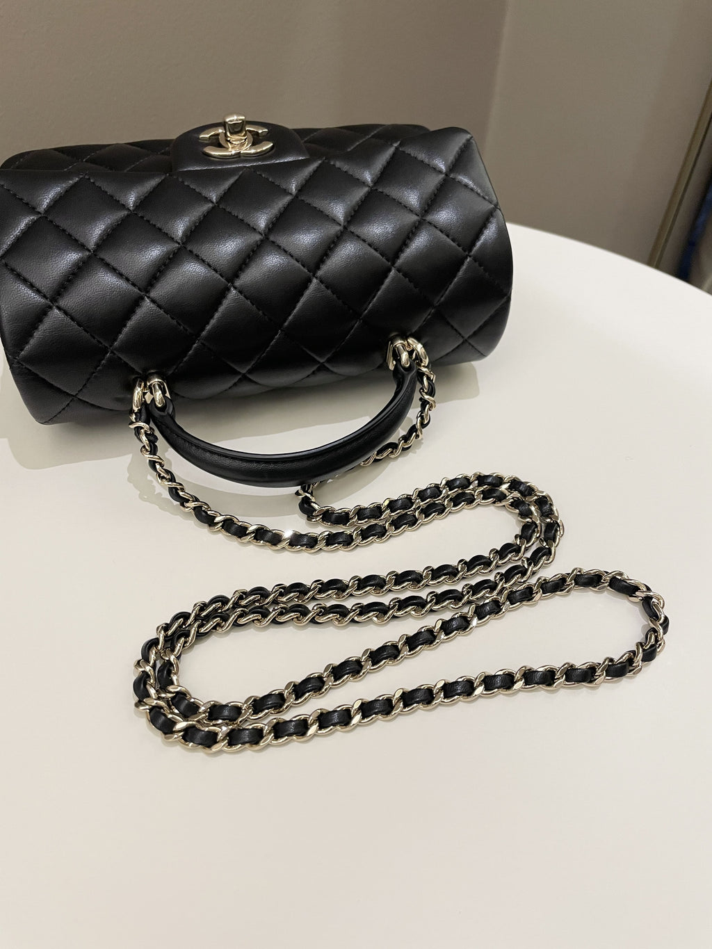 Chanel Quilted Top Handle Mini Rectangular Black Lambskin