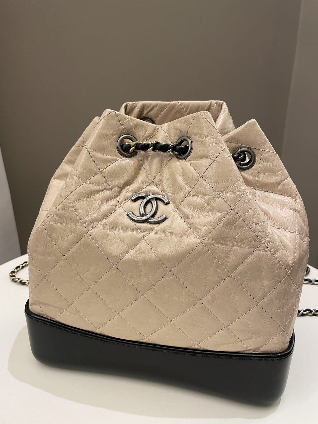 Chanel Gabrielle Backpack Beige / Black Aged Calfskin