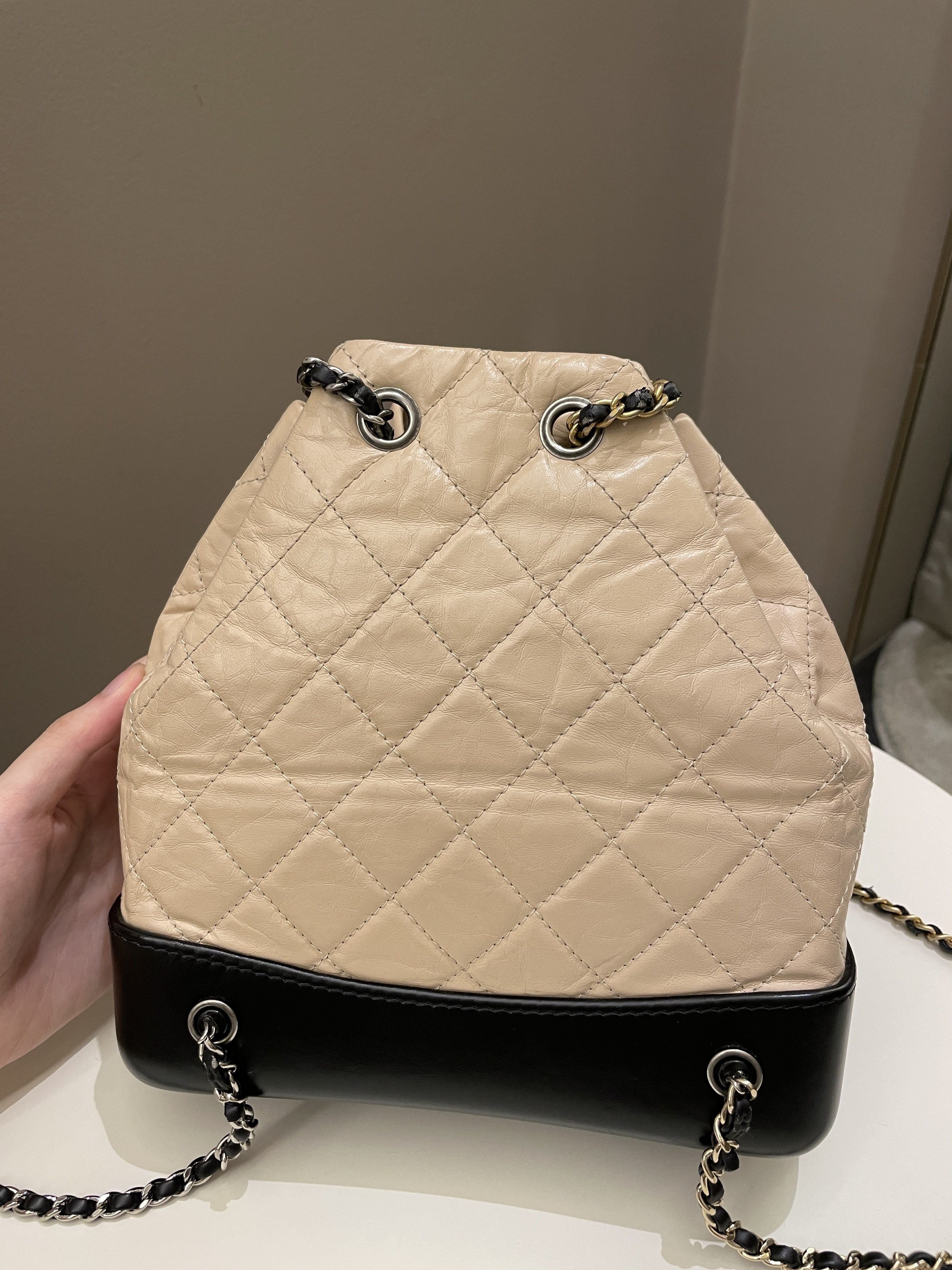 Chanel Gabrielle Backpack Beige / Black Aged Calfskin