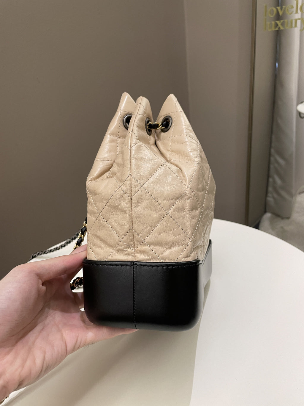 Chanel Gabrielle Backpack Beige / Black Aged Calfskin