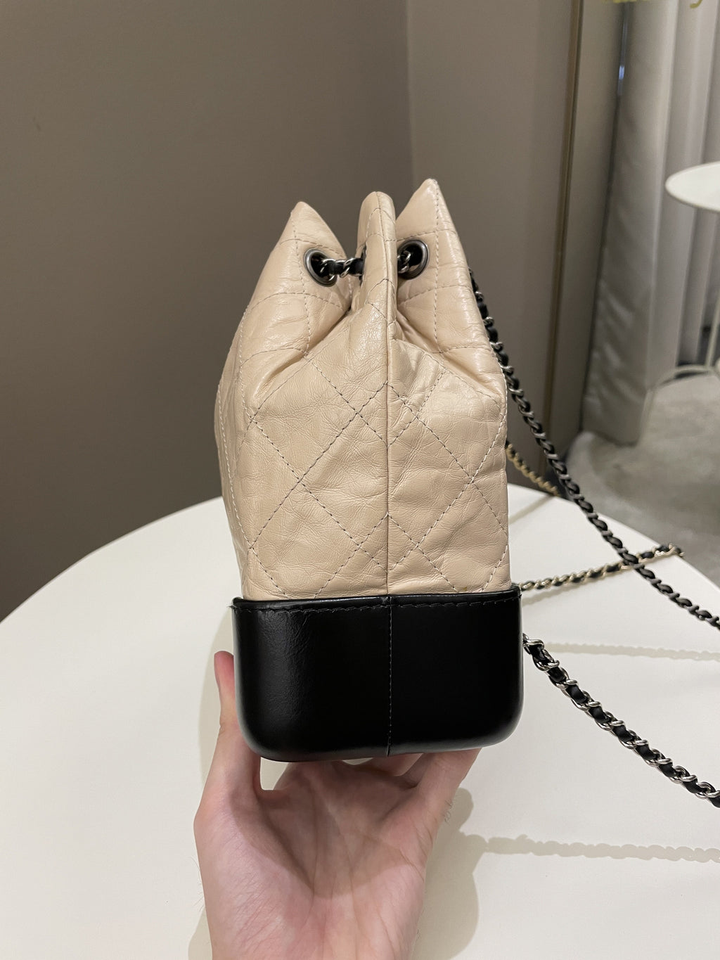 Chanel Gabrielle Backpack Beige / Black Aged Calfskin