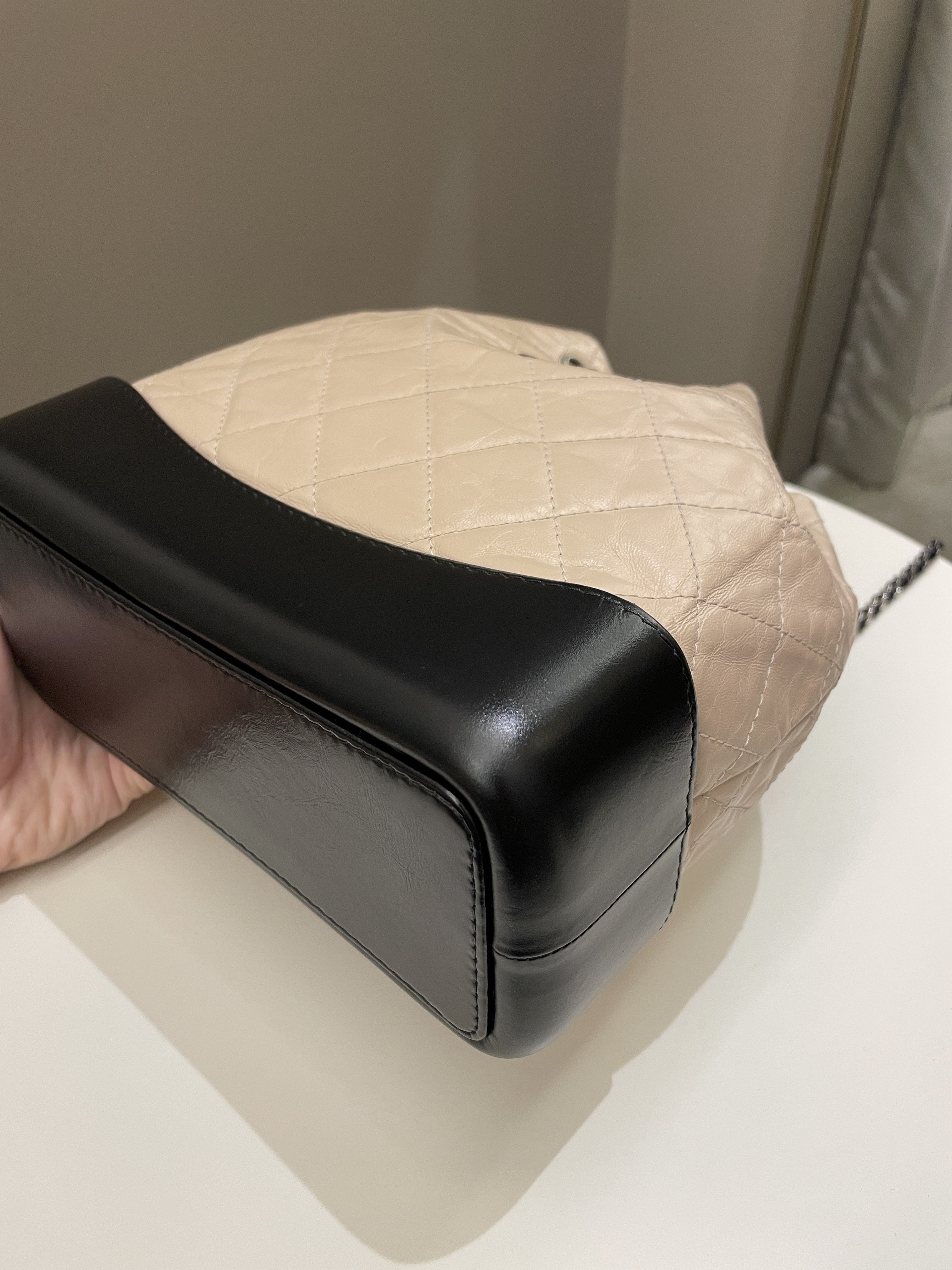 Chanel Gabrielle Backpack Beige / Black Aged Calfskin