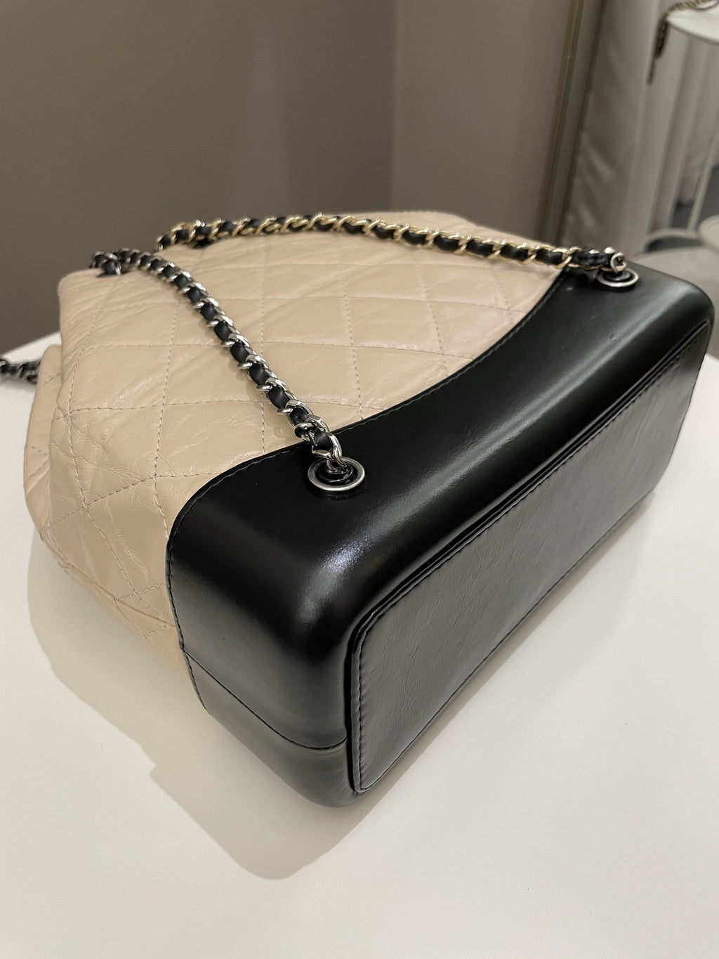 Chanel Gabrielle Backpack Beige / Black Aged Calfskin
