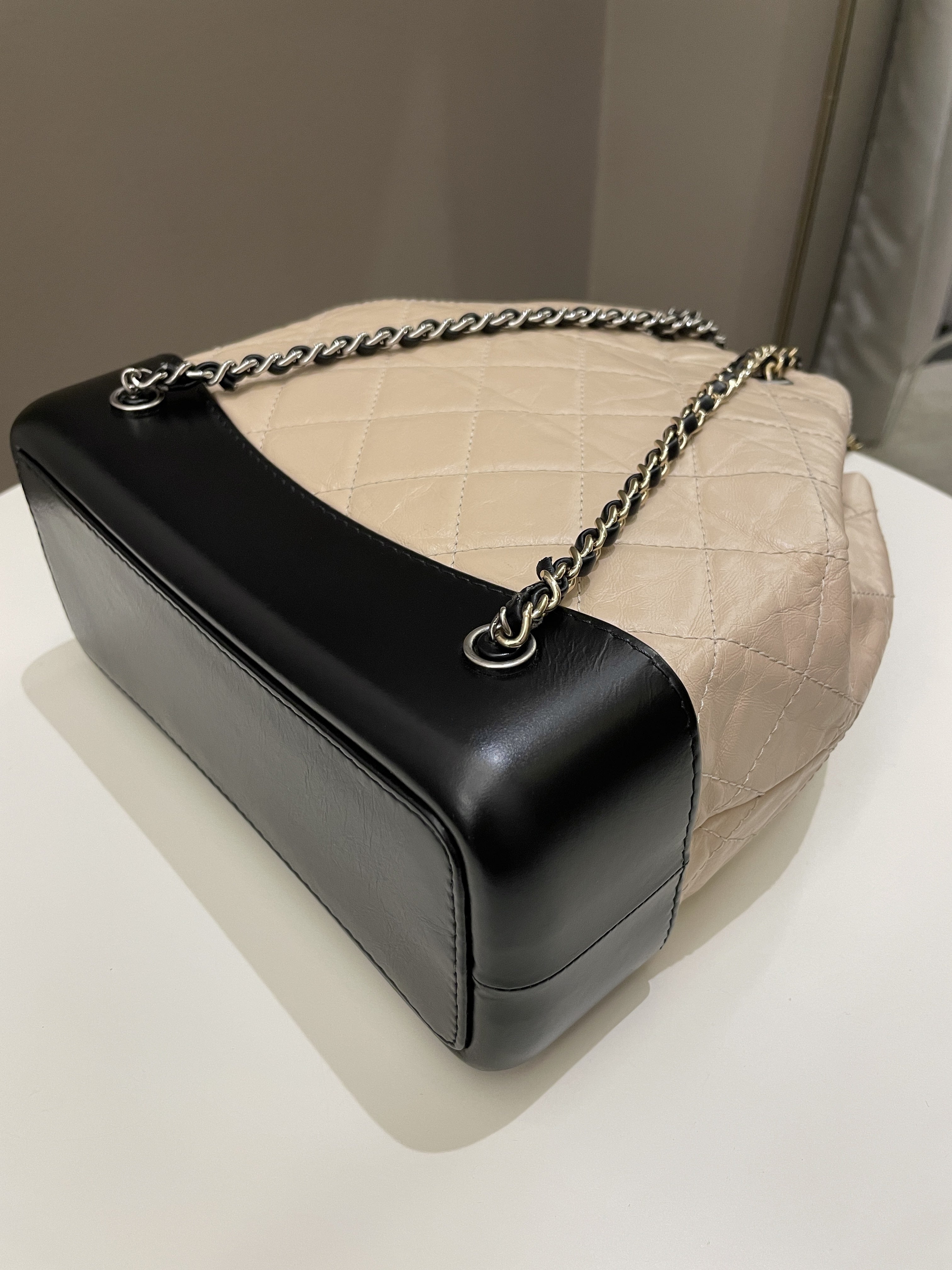 Chanel Gabrielle Backpack Beige / Black Aged Calfskin