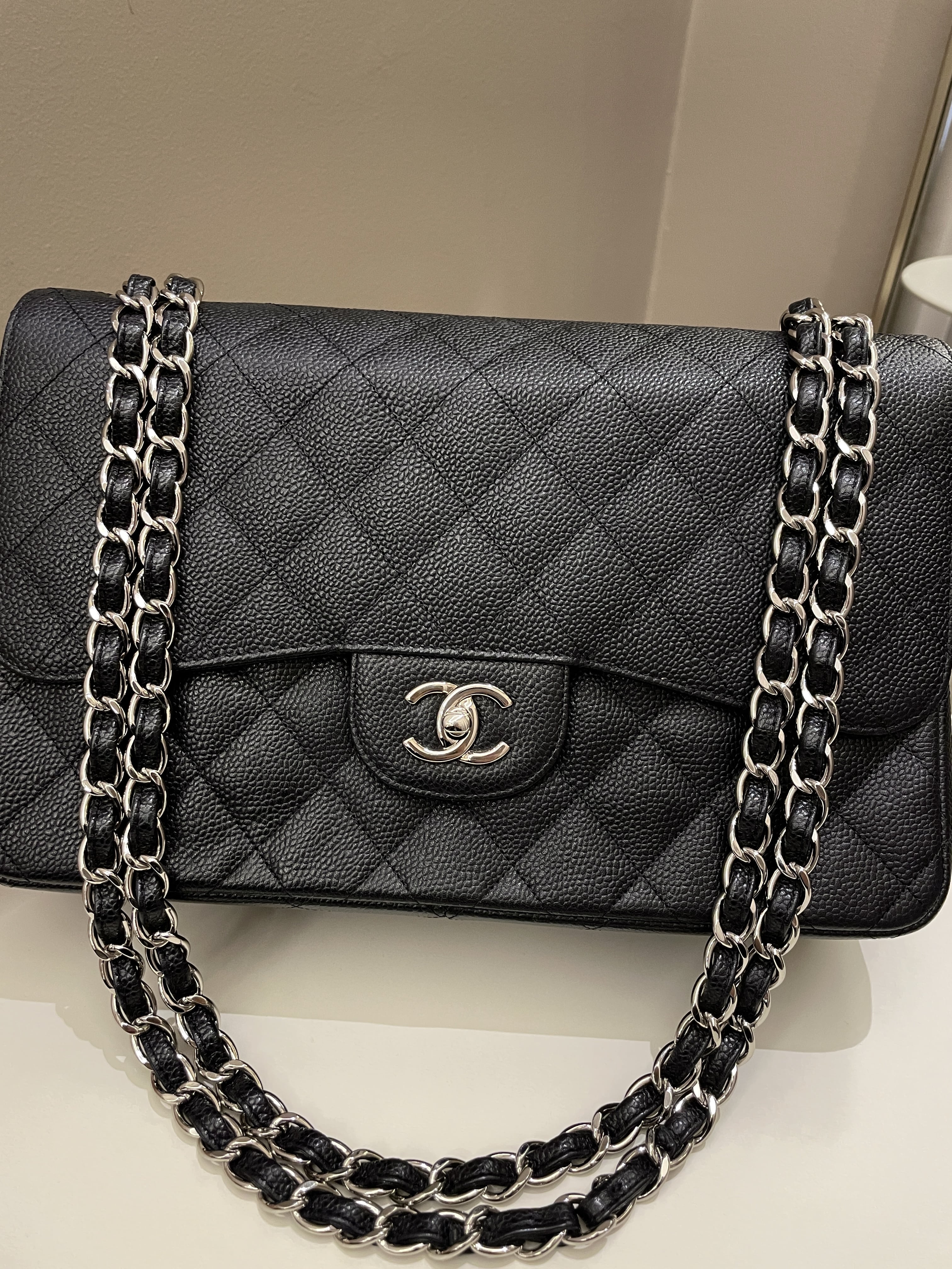 Chanel Classic Quilted Jumbo Double Flap Black Caviar