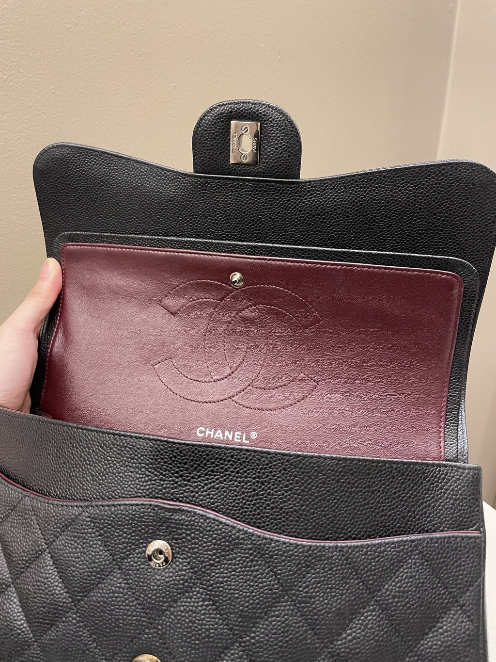 Chanel Classic Quilted Jumbo Double Flap Black Caviar