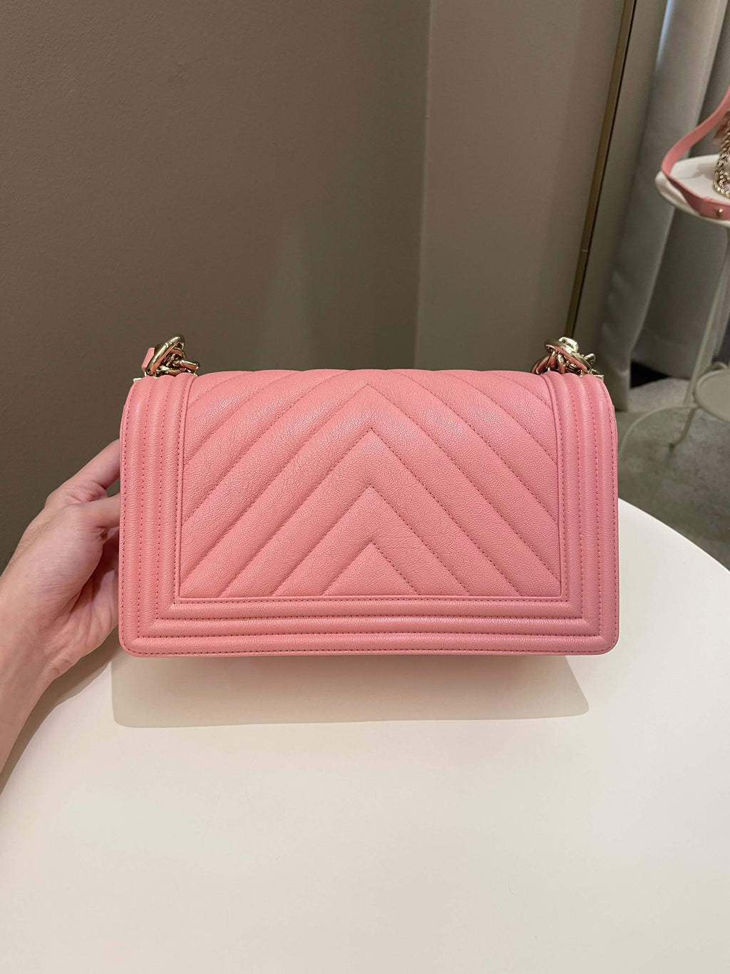 Chanel Chevron Boy Old Medium Sakura Pink Caviar