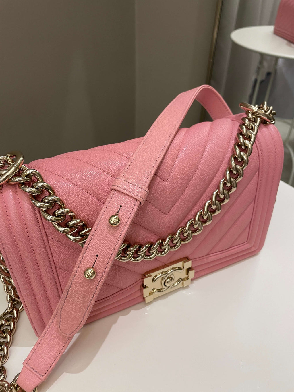 Chanel Chevron Boy Old Medium Sakura Pink Caviar
