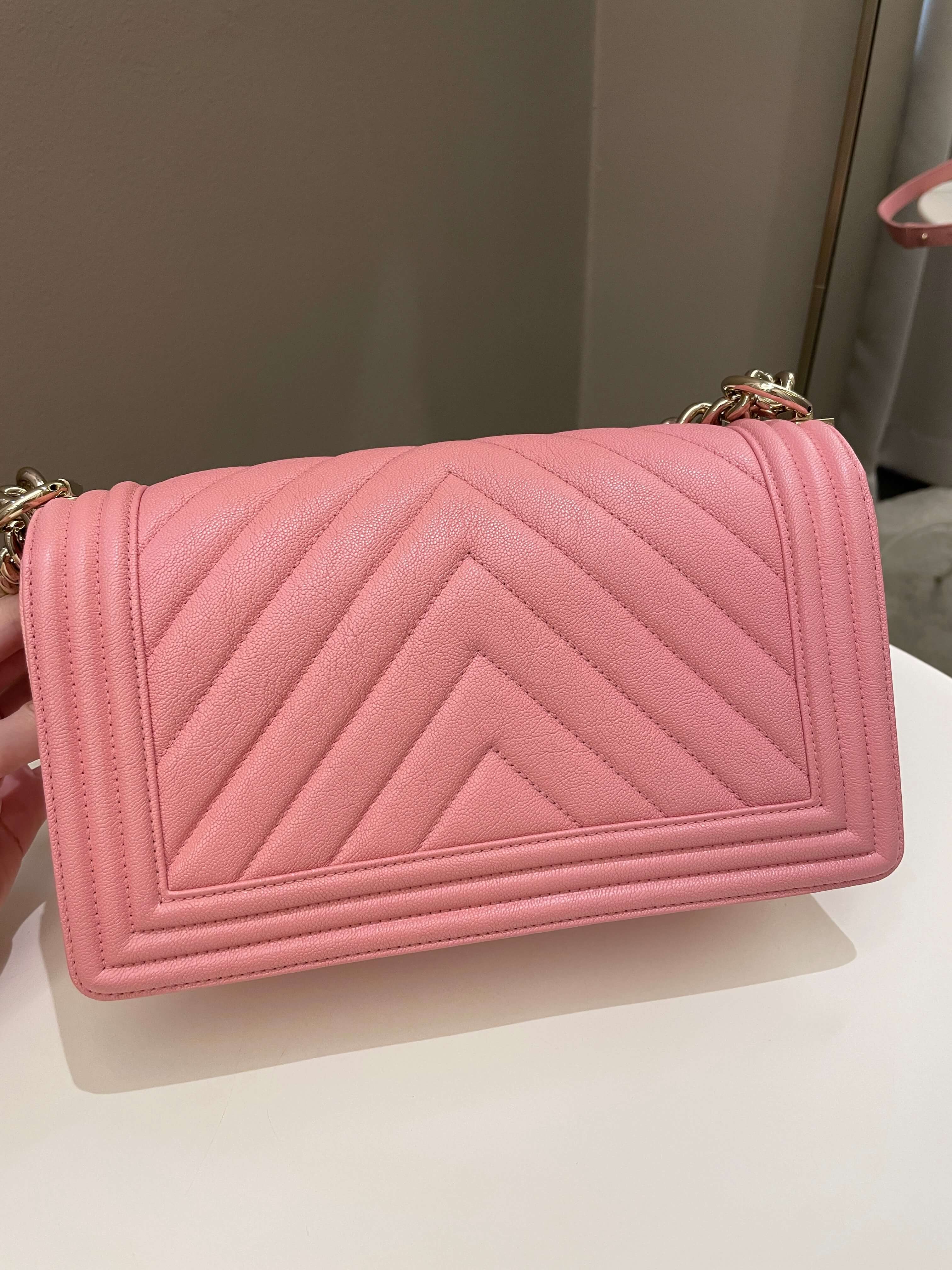 Chanel Chevron Boy Old Medium Sakura Pink Caviar