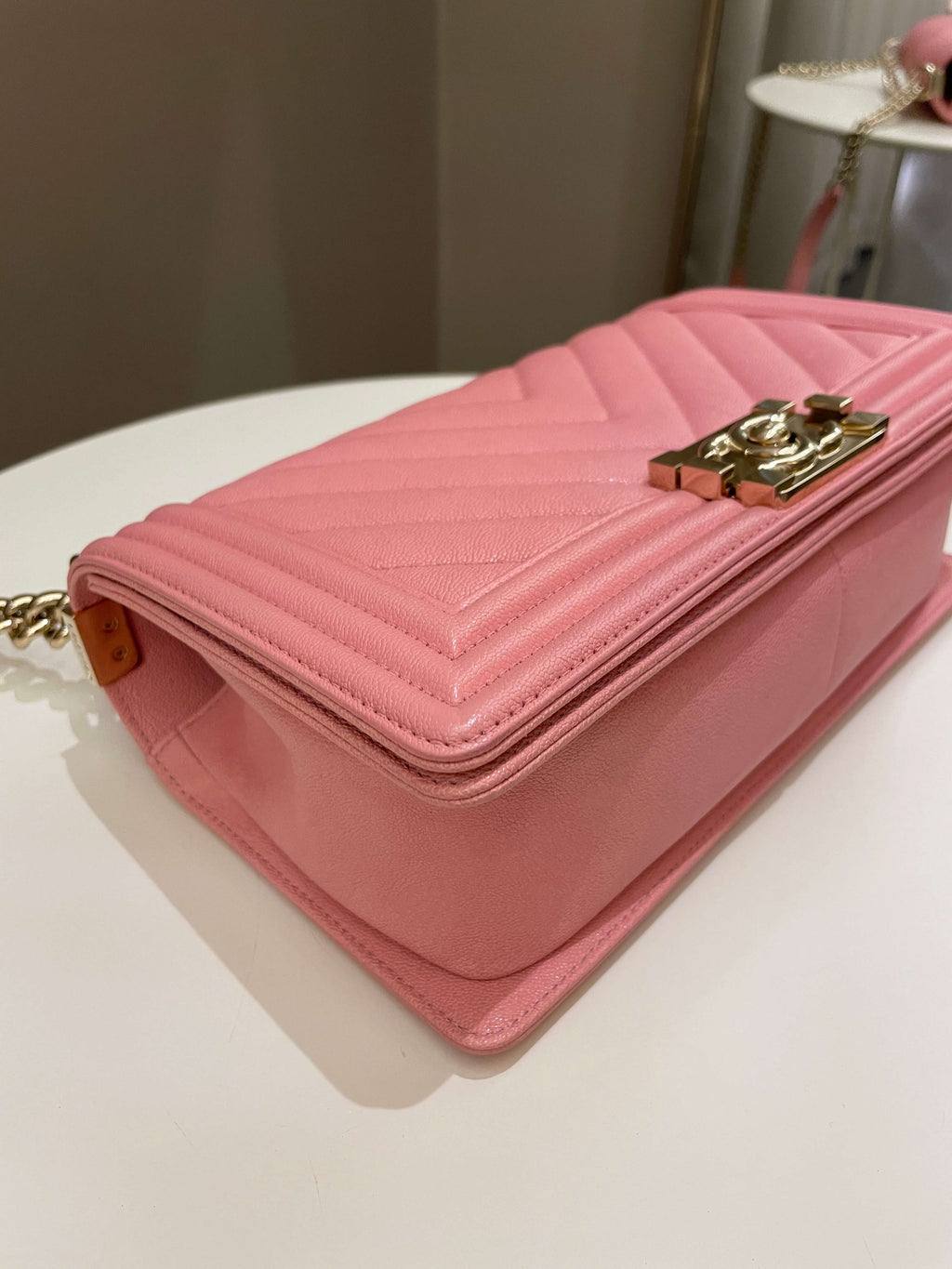Chanel Chevron Boy Old Medium Sakura Pink Caviar